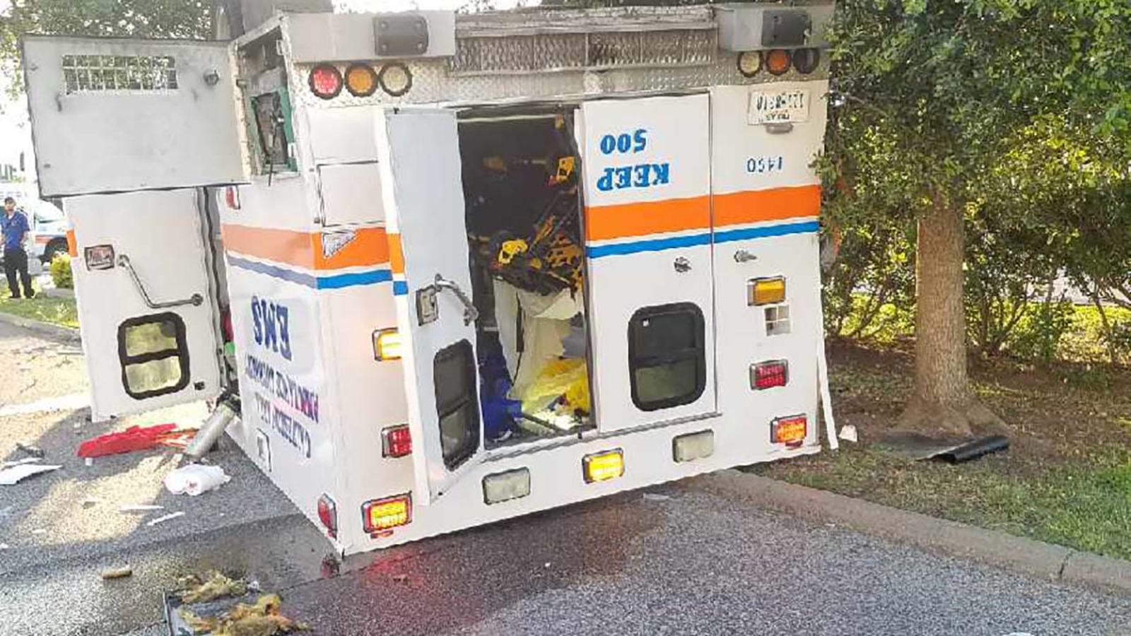 Minor injuries reported after ambulance overturned in Galveston ABC13