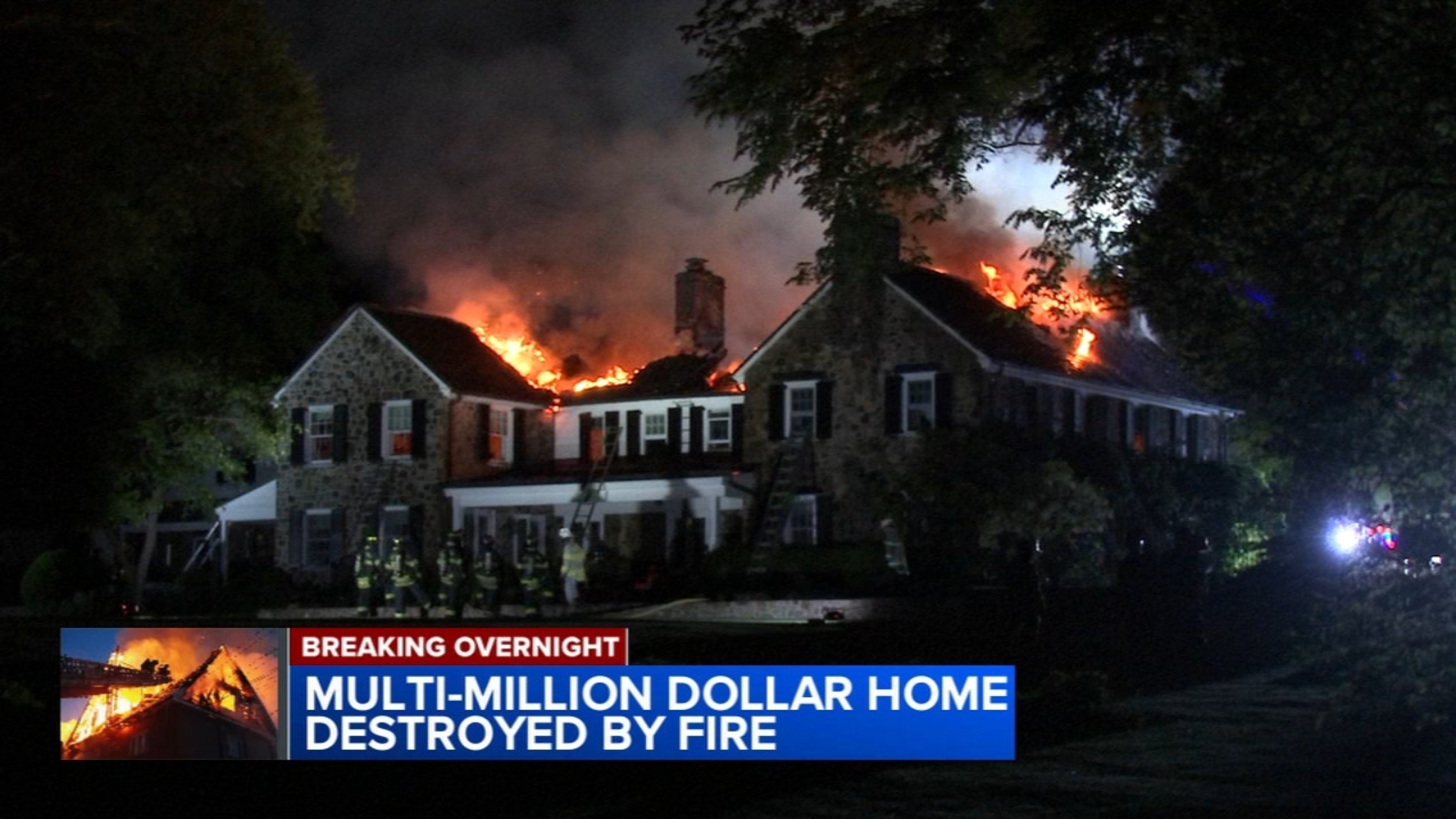 Multi-million-dollar home destroyed in Delco fireThe fire appeared to start in the attic, and went to three alarms, as smoke and flames continued to pour from the roof.