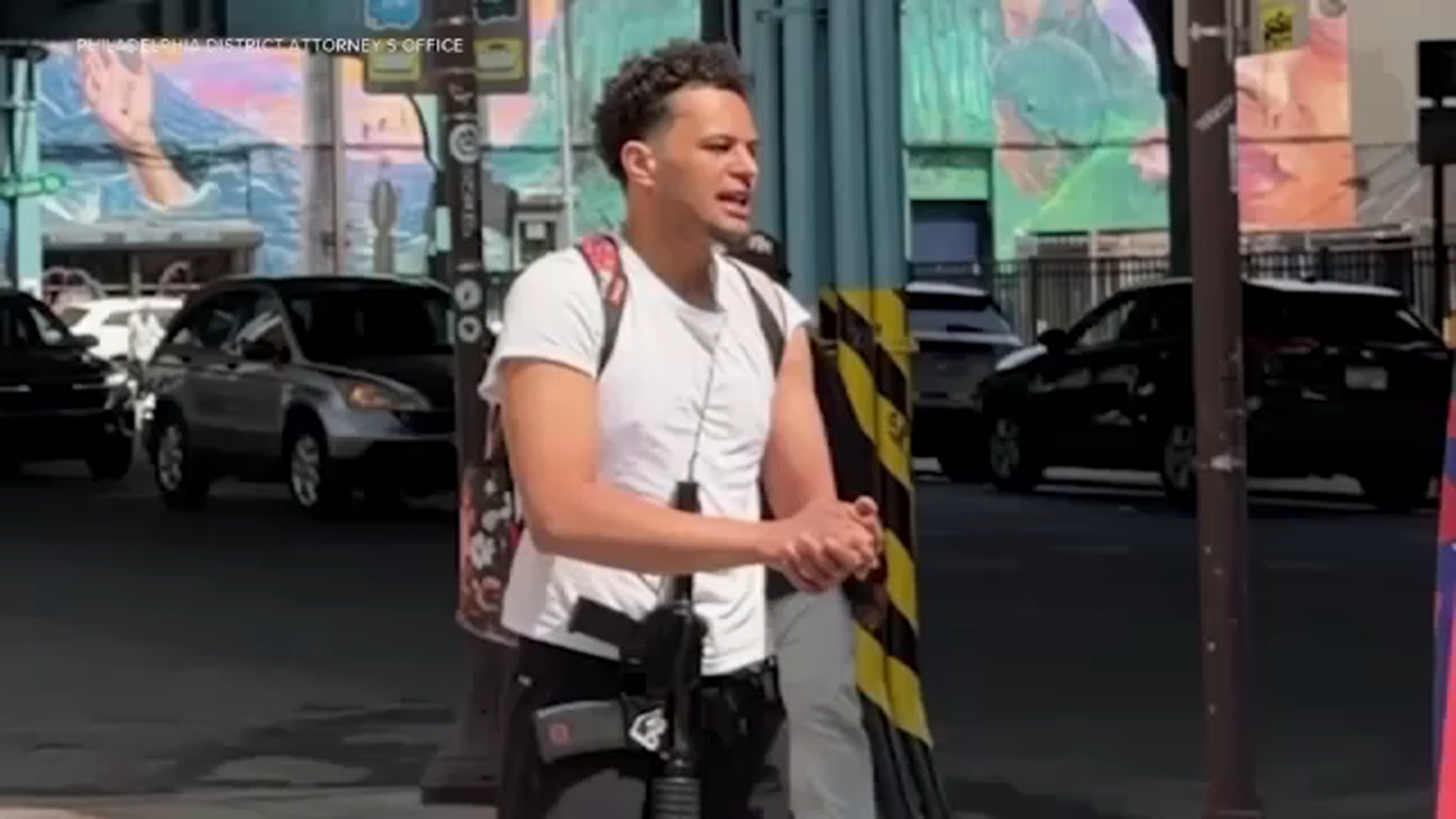 District Attorney Larry Krasner said on May 4, the Gun Violence Task Force spotted Kobe Artis giving a pistol and a handgun to a person who is not authorized to carry them.