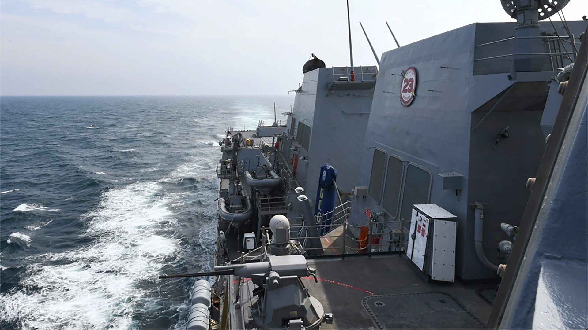 FILE - The Arleigh Burke-class guided-missile destroyer USS Halsey (DDG 97) conducts routine underway operations while transiting through the Taiwan Strait, May 8, 2024.