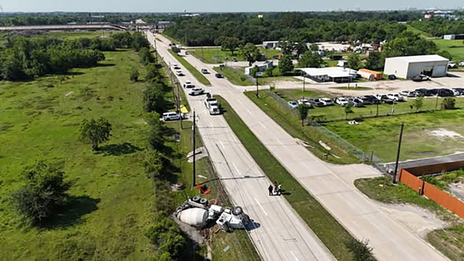 Overturned cement truck blocking portion of N. Main Street: Baytown PDPolice said a driver was hospitalized after being involved in the wreck, which is causing backups for drivers in the northbound lanes of N. Main Street.