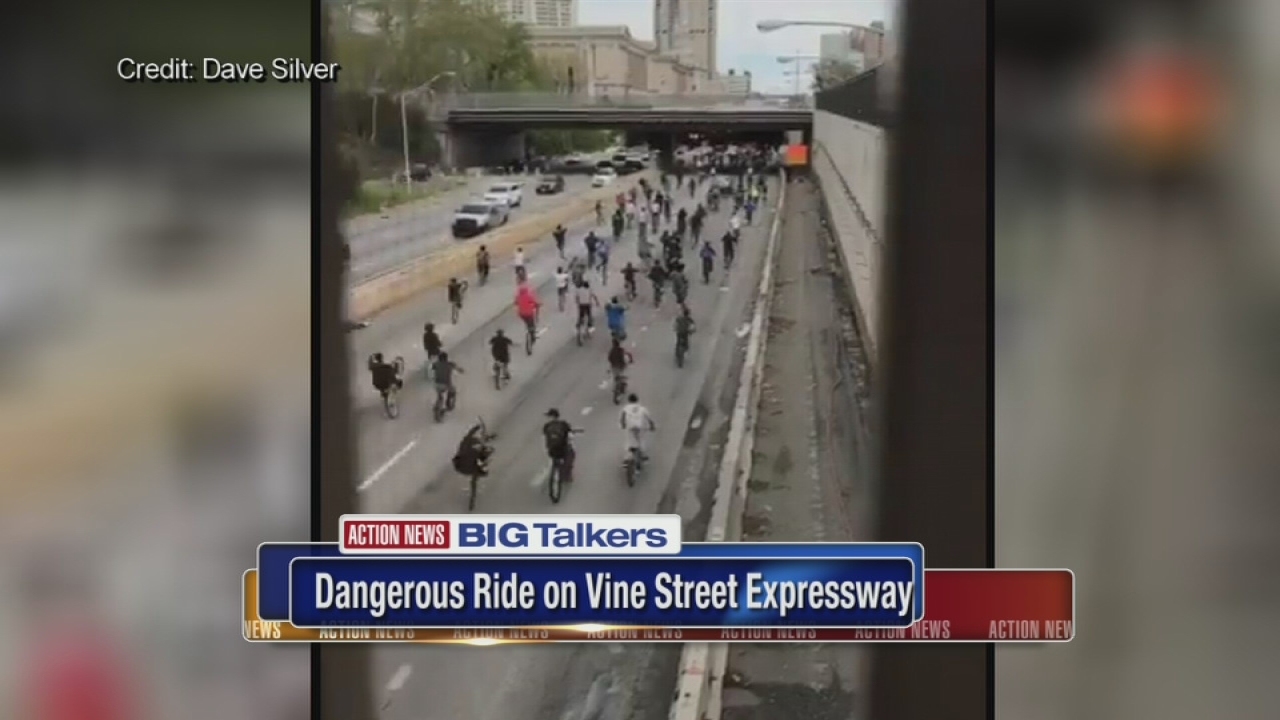 Dozens of bikers take over Vine Street Expressway