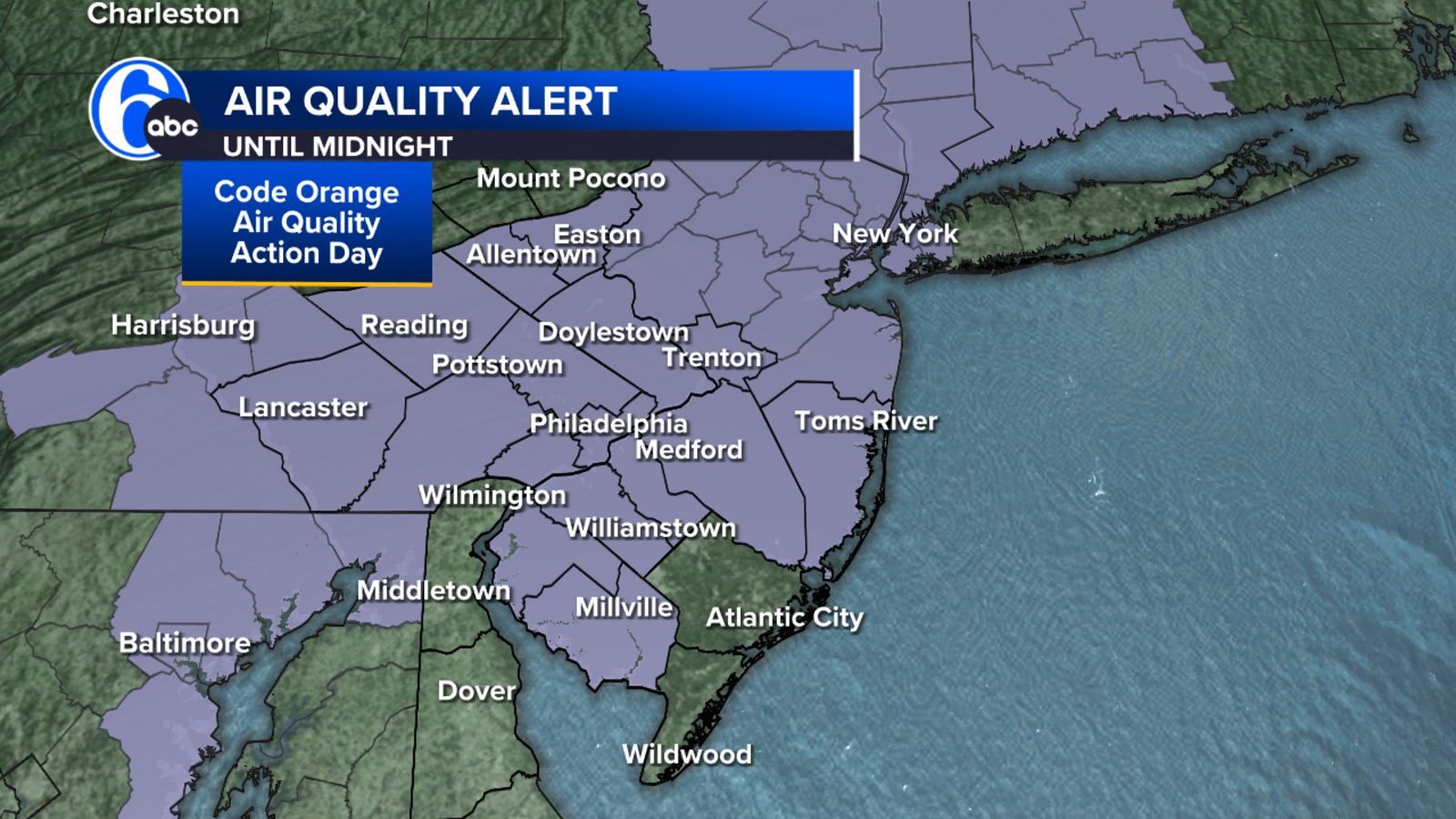 Code Orange Air Quality Alert issued Monday for parts of Pa., NJ