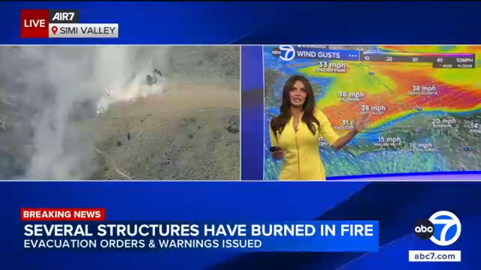 Wind forecast near Sandy Fire in Simi Valley