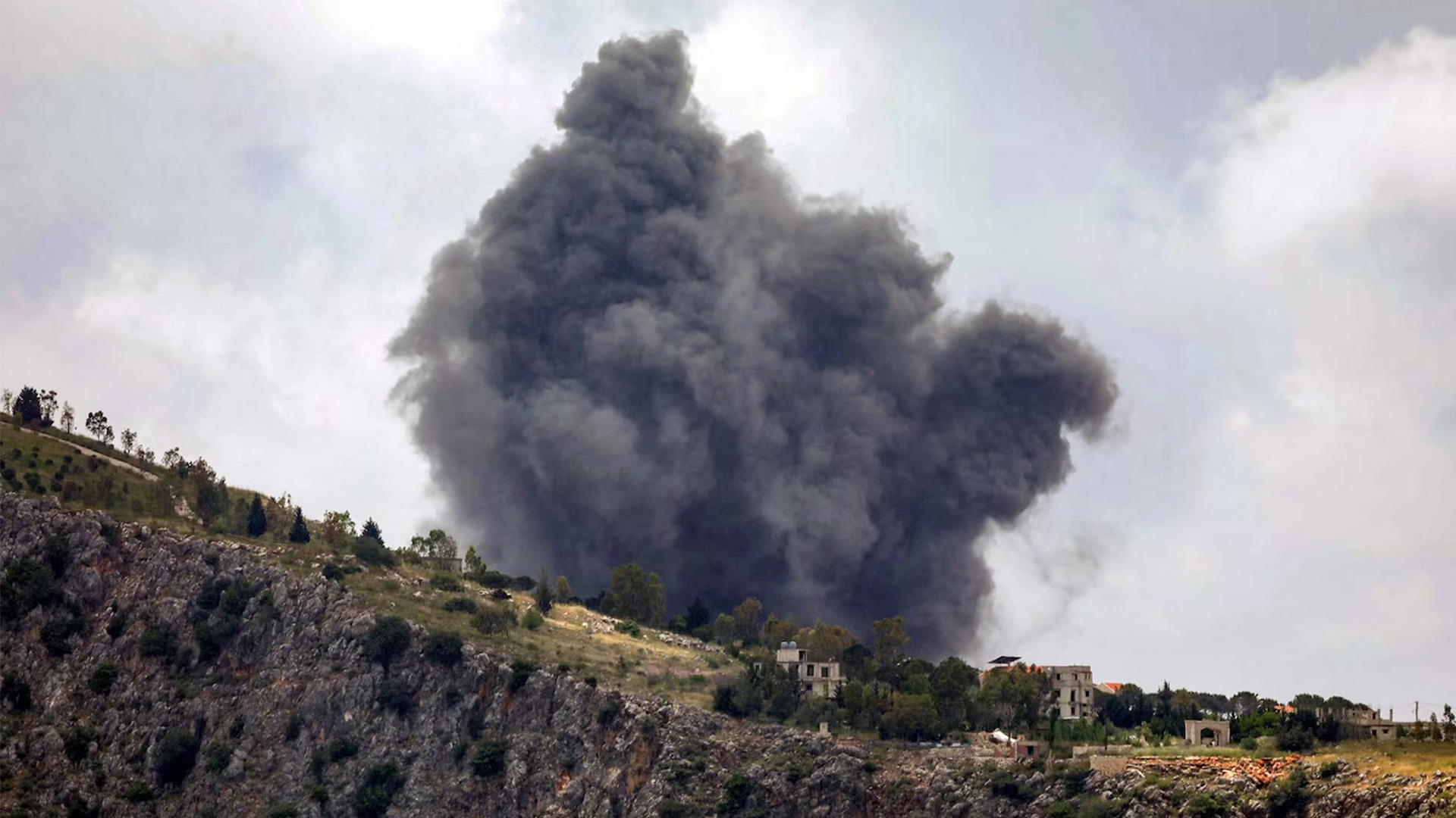 Smoke rises following Israeli bombardment on the village of Arnoun in southern Lebanon on May 16, 2026.