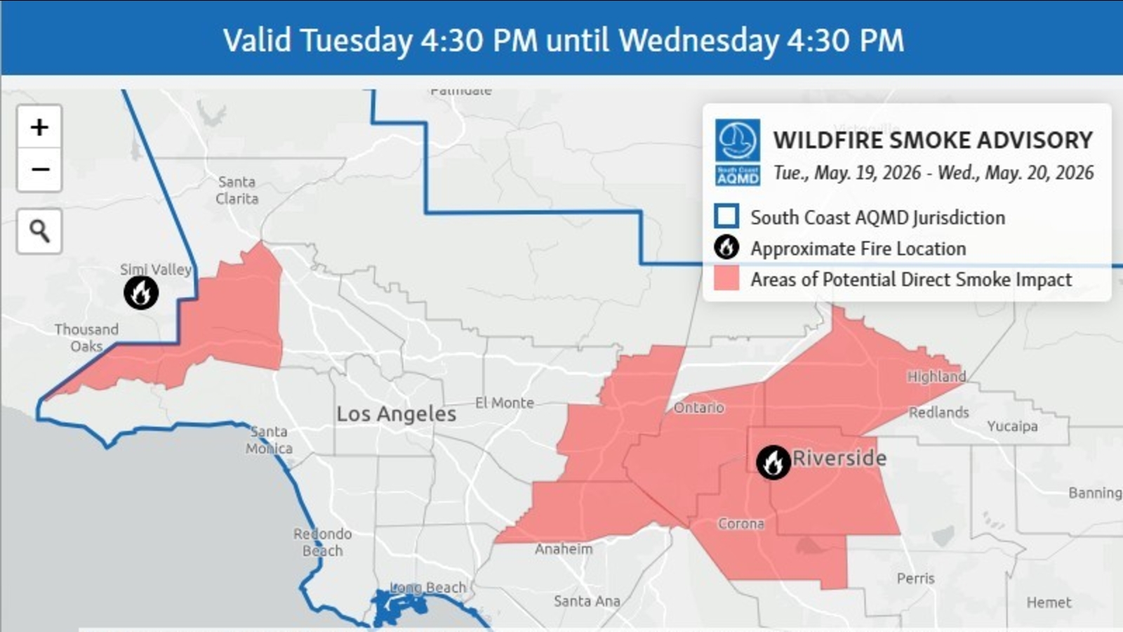 Wildfire smoke advisory issued for LA due to multiple wildfires burning nearby