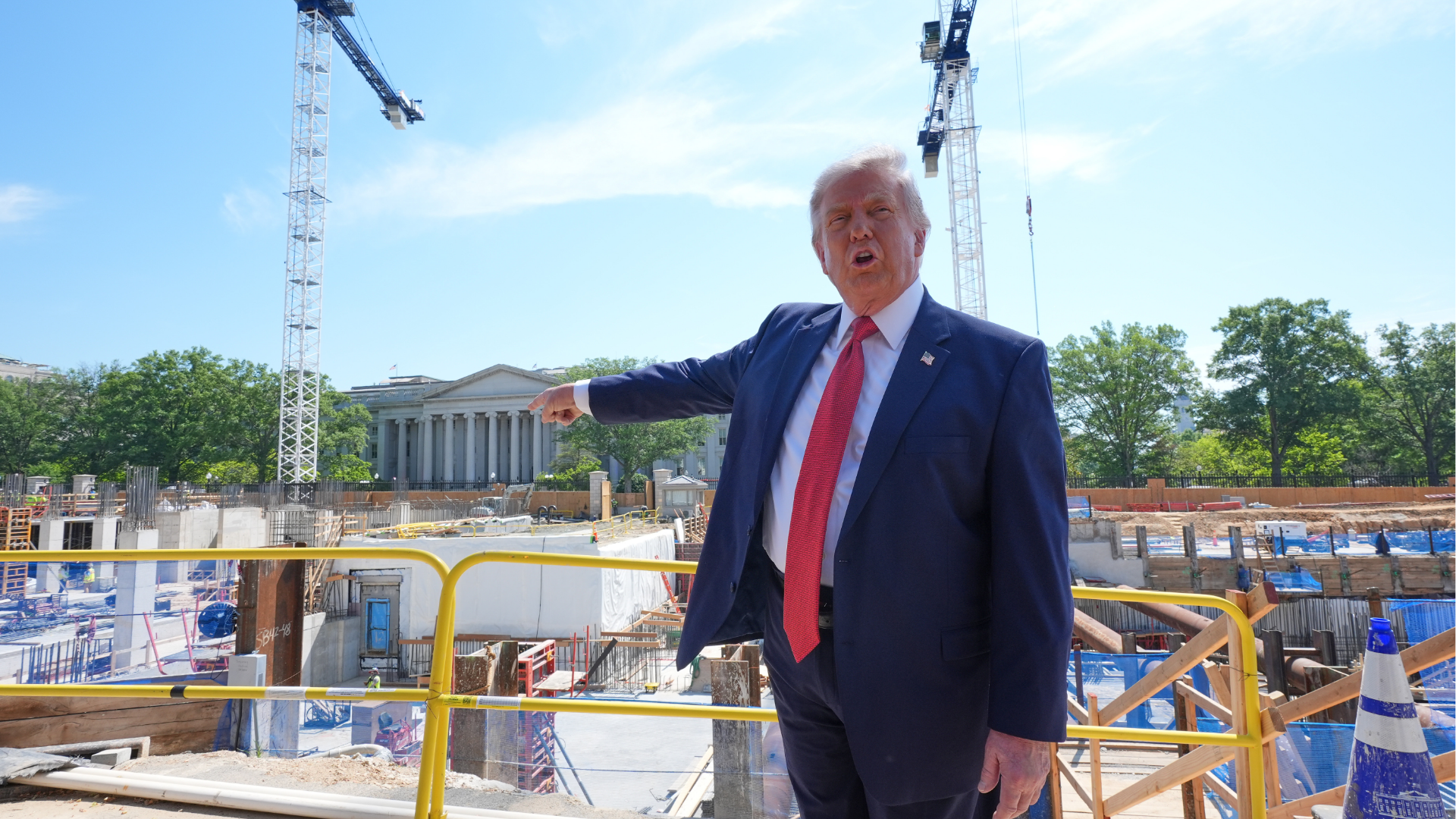 President Donald Trump tours Ballroom construction around the outside the White House, Tuesday, May 19, 2026, in Washington.