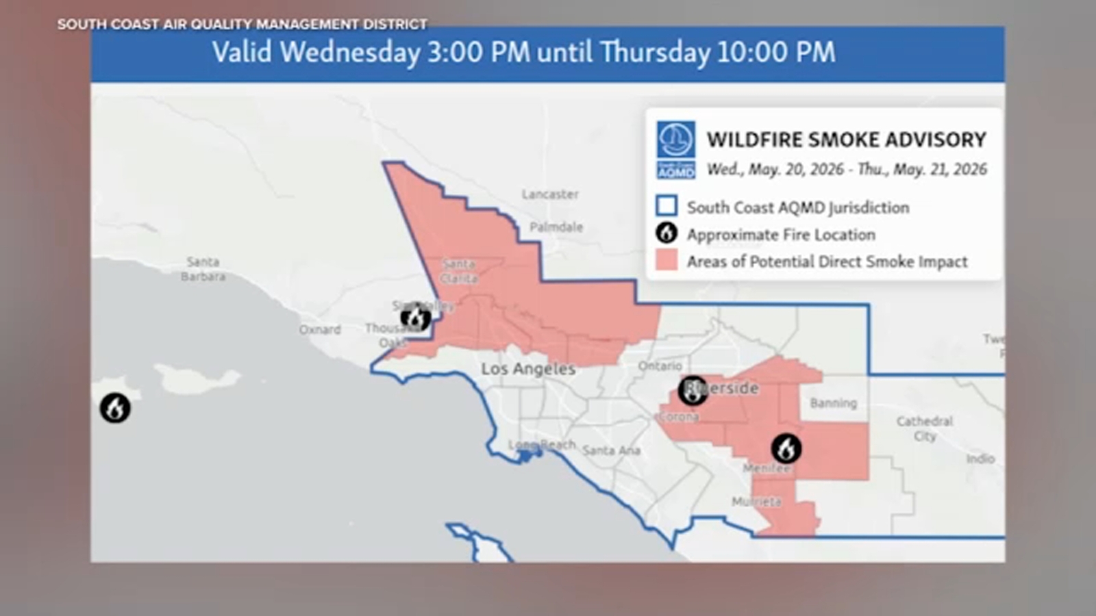 Smoke advisory extended through Thursday night due to fires