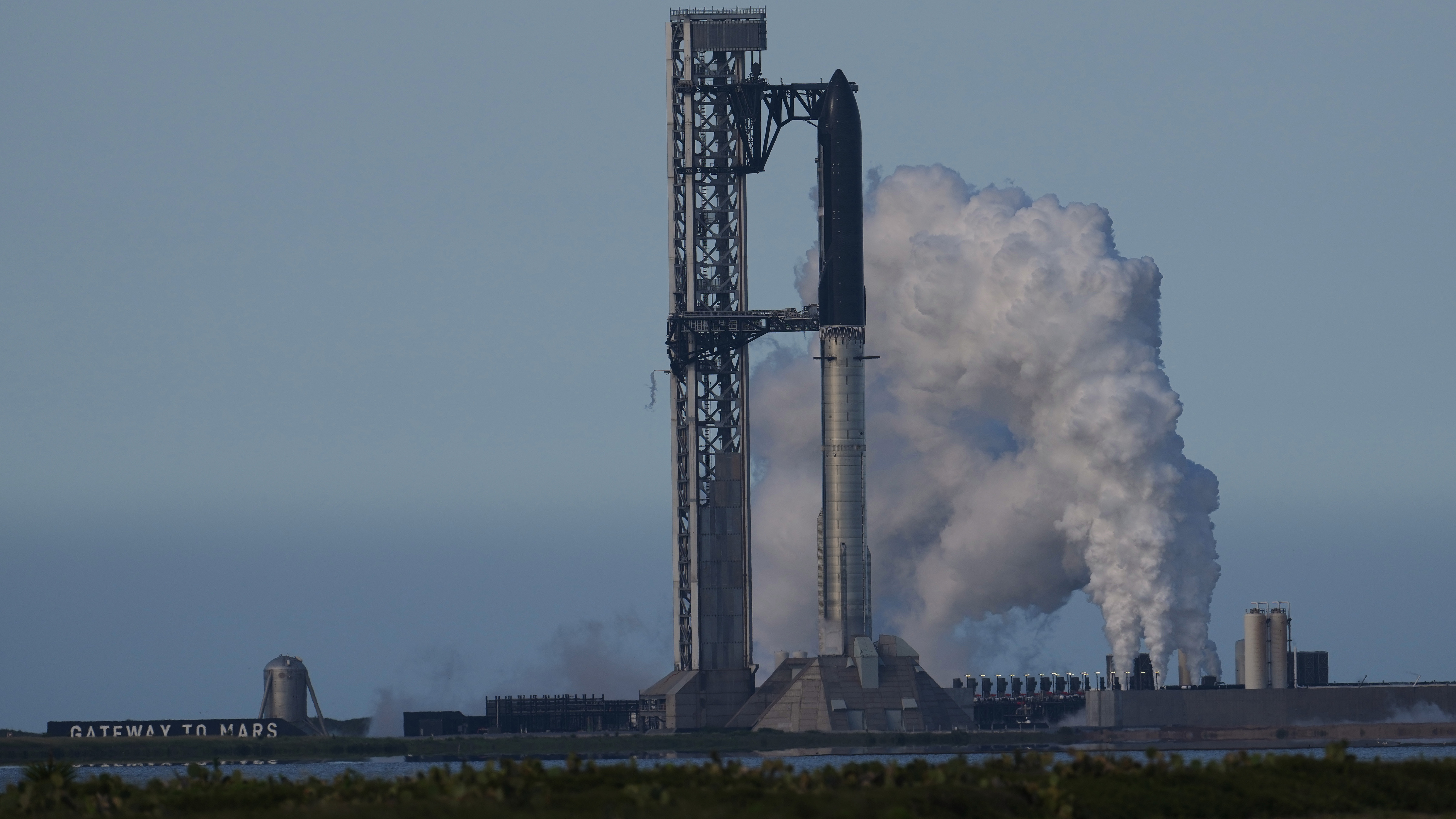 SpaceX's mega rocket Starship is prepared for a test flight that was later delayed, in Starbase, Texas, Thursday, May 21, 2026.