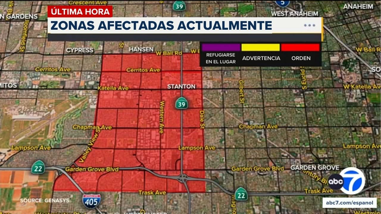 Zonas bajo órdenes de evacuación en el condado de Orange debido a un tanque con fuga de químicos tóxicos.