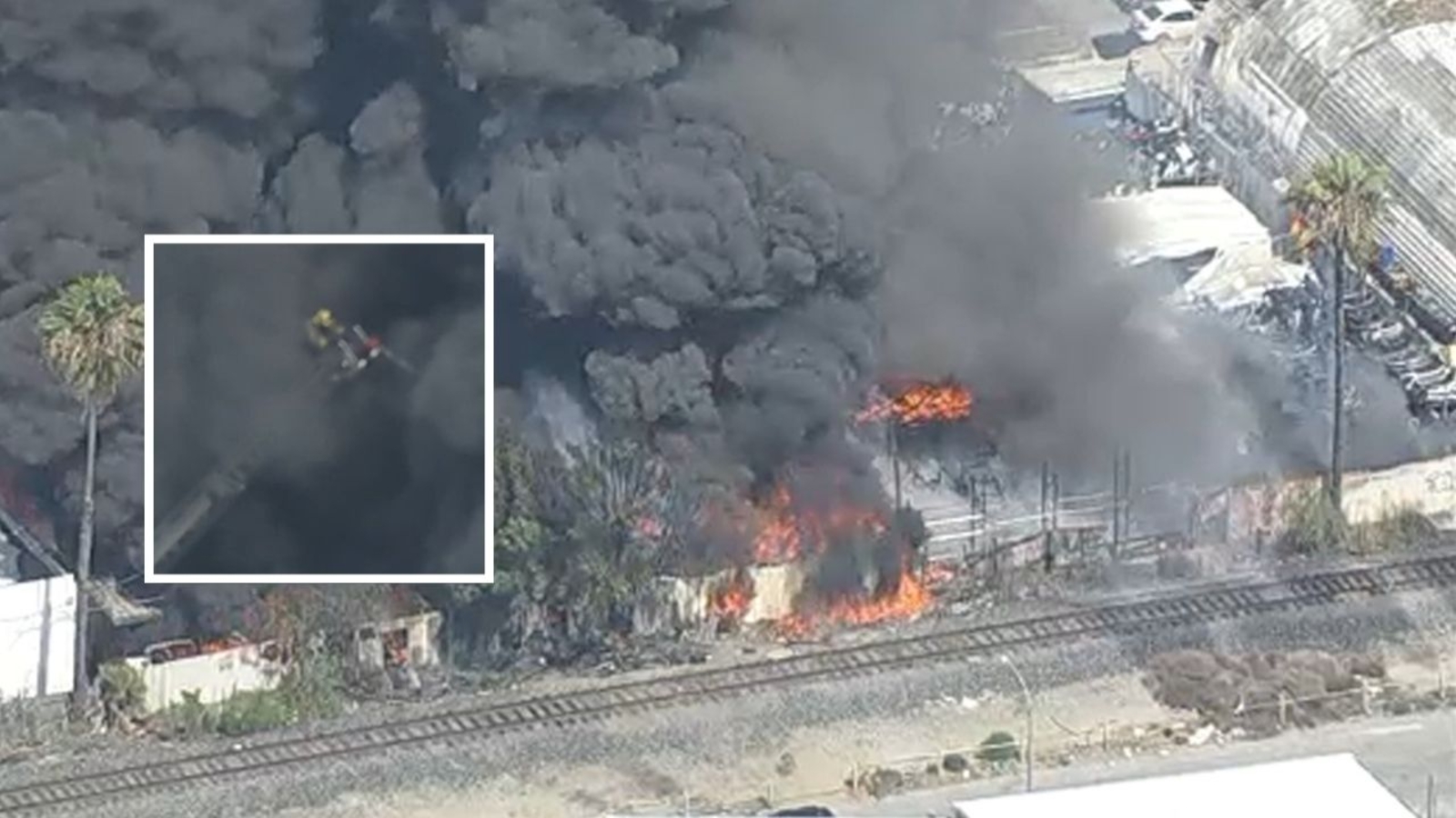 Shelter-in-place expires after massive auto shop fire in South Gate; most power outages restored - ABC7 Los Angeles