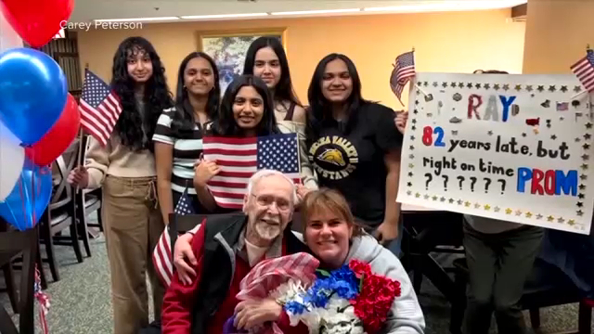 Teens invite 100-year-old WWII veteran Ray Svejnoha to the Matea Valley High School prom held on May 8, 2026