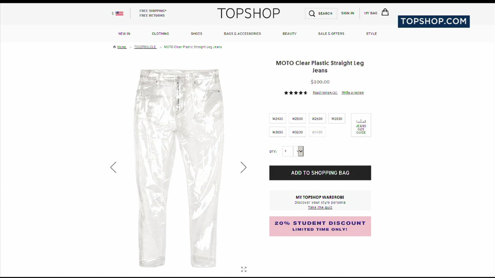 Topshop sells clear plastic jeans