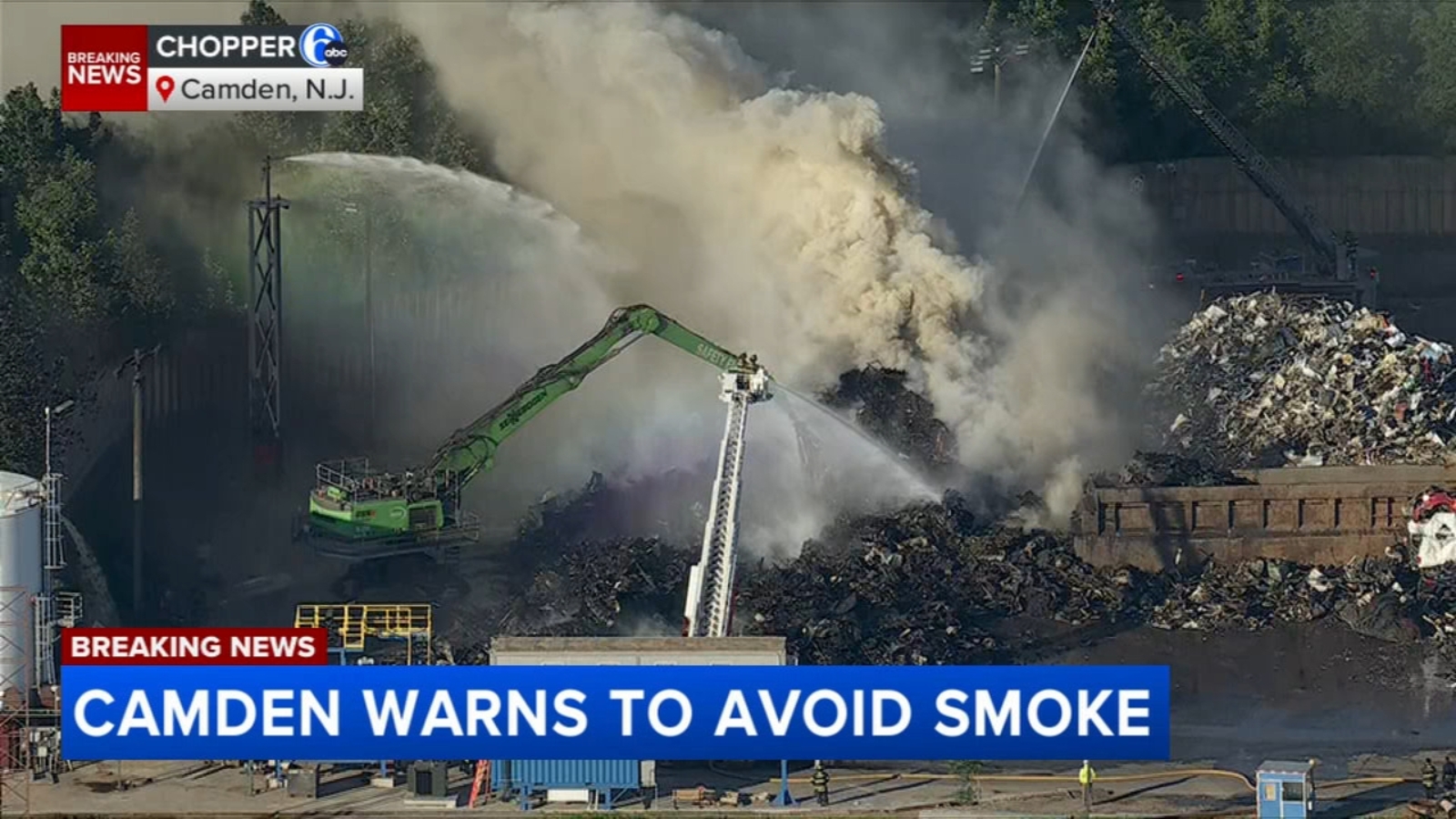 Smoke billows from large junkyard fire at Camden recycling plant at center of lawsuit