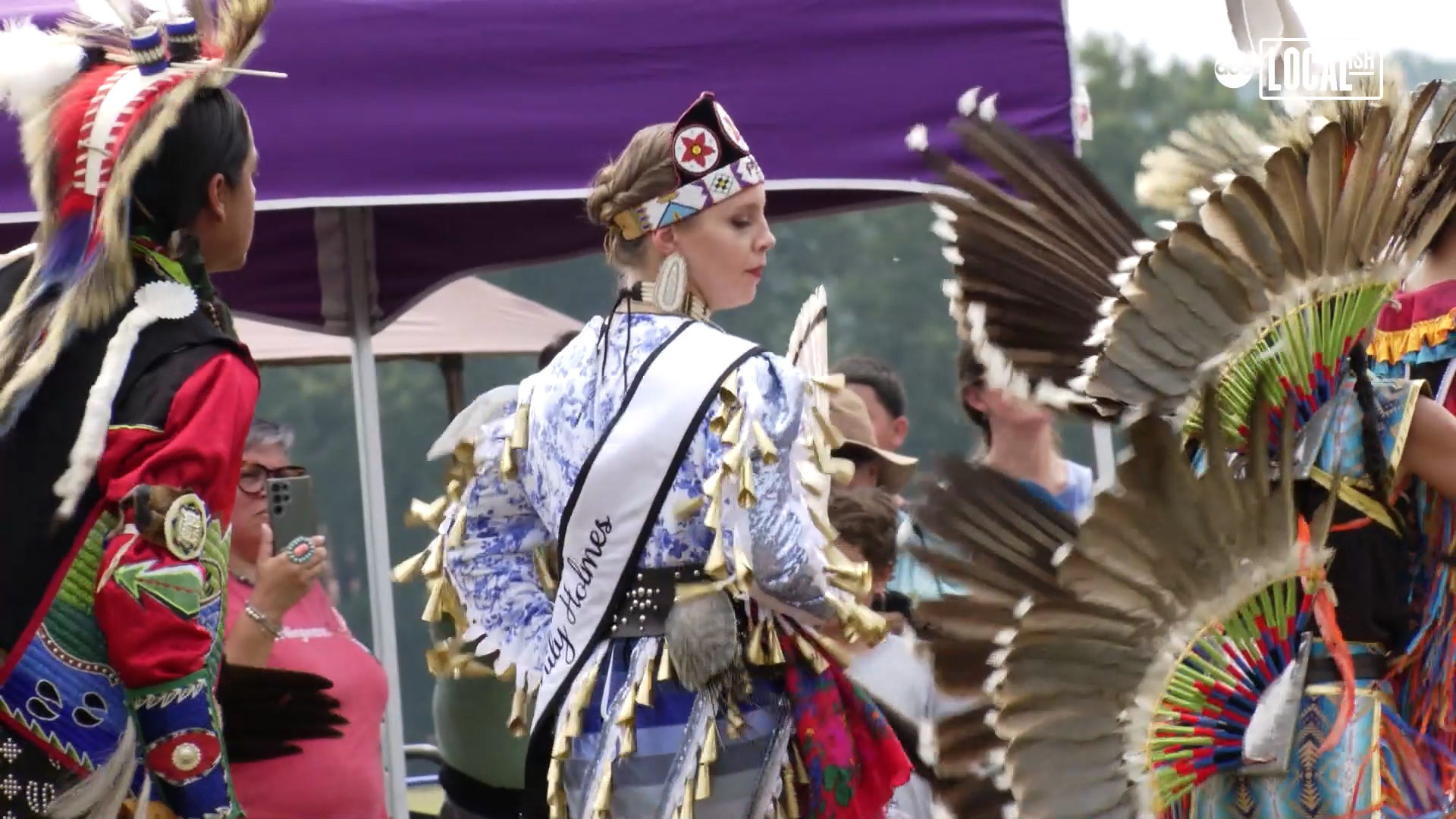 Emily Holmes, a former Miss Coharie and jingle dress dancer from the Coharie Tribe, takes part in the Dix Park Inter-Tribal Pow Wow.