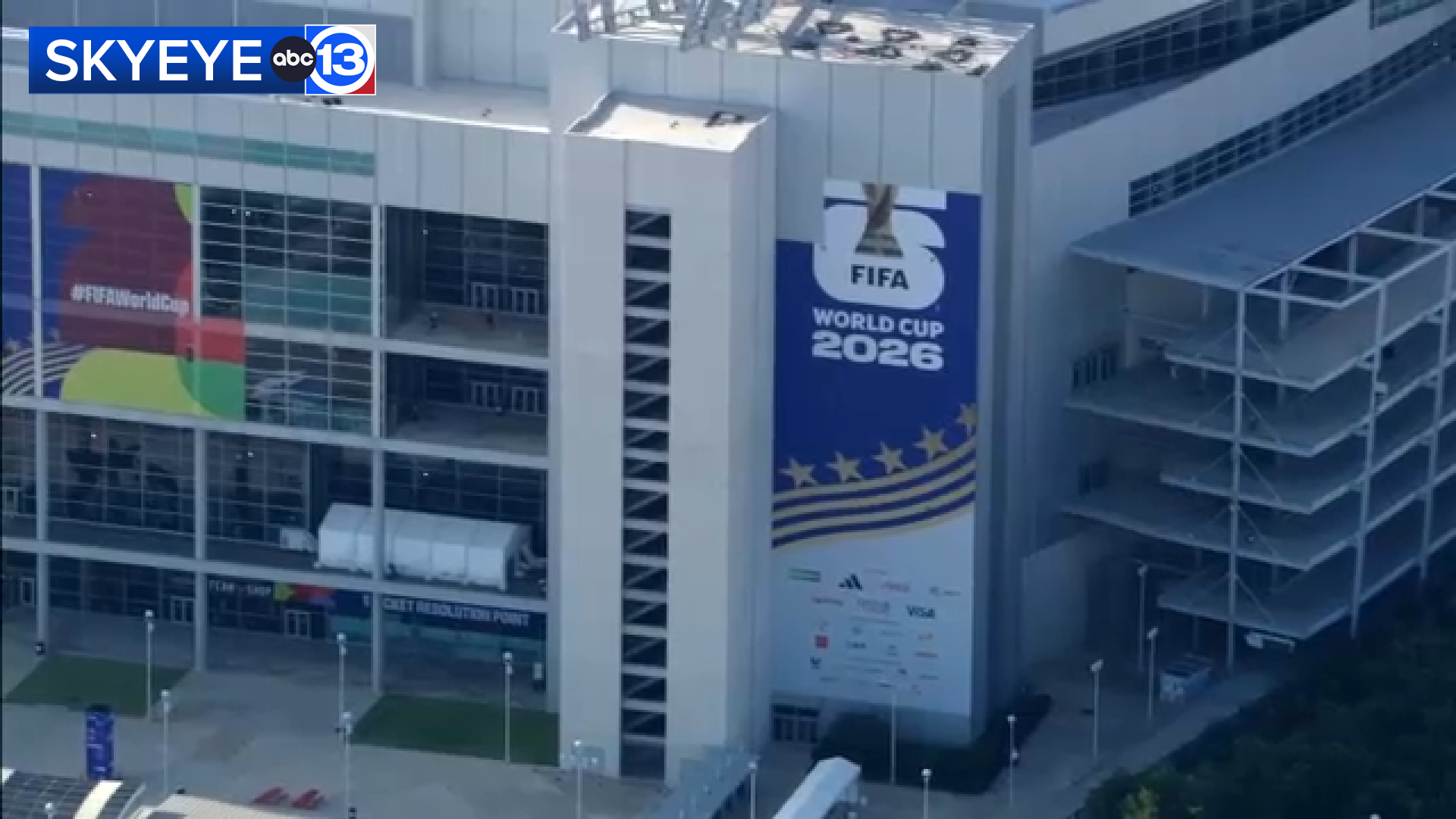 Images from SkyEye13 showed World Cup signage going up at Houston Stadium on Friday. The stadium will revert to its former name, Reliant Stadium, after years as NRG Stadium.