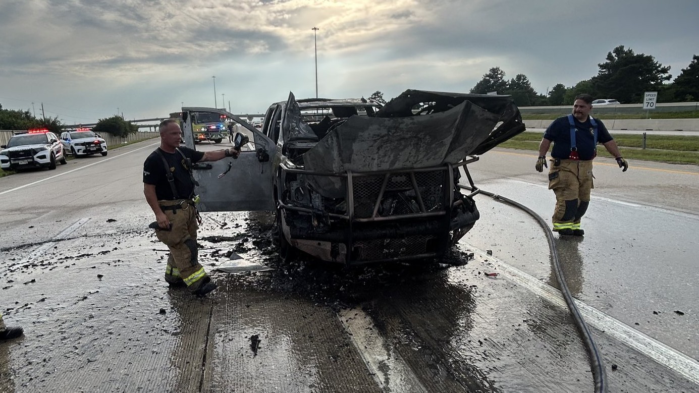 Images showed the aftermath of a vehicle fire on the Grand Parkway in northwest Harris County on Saturday.