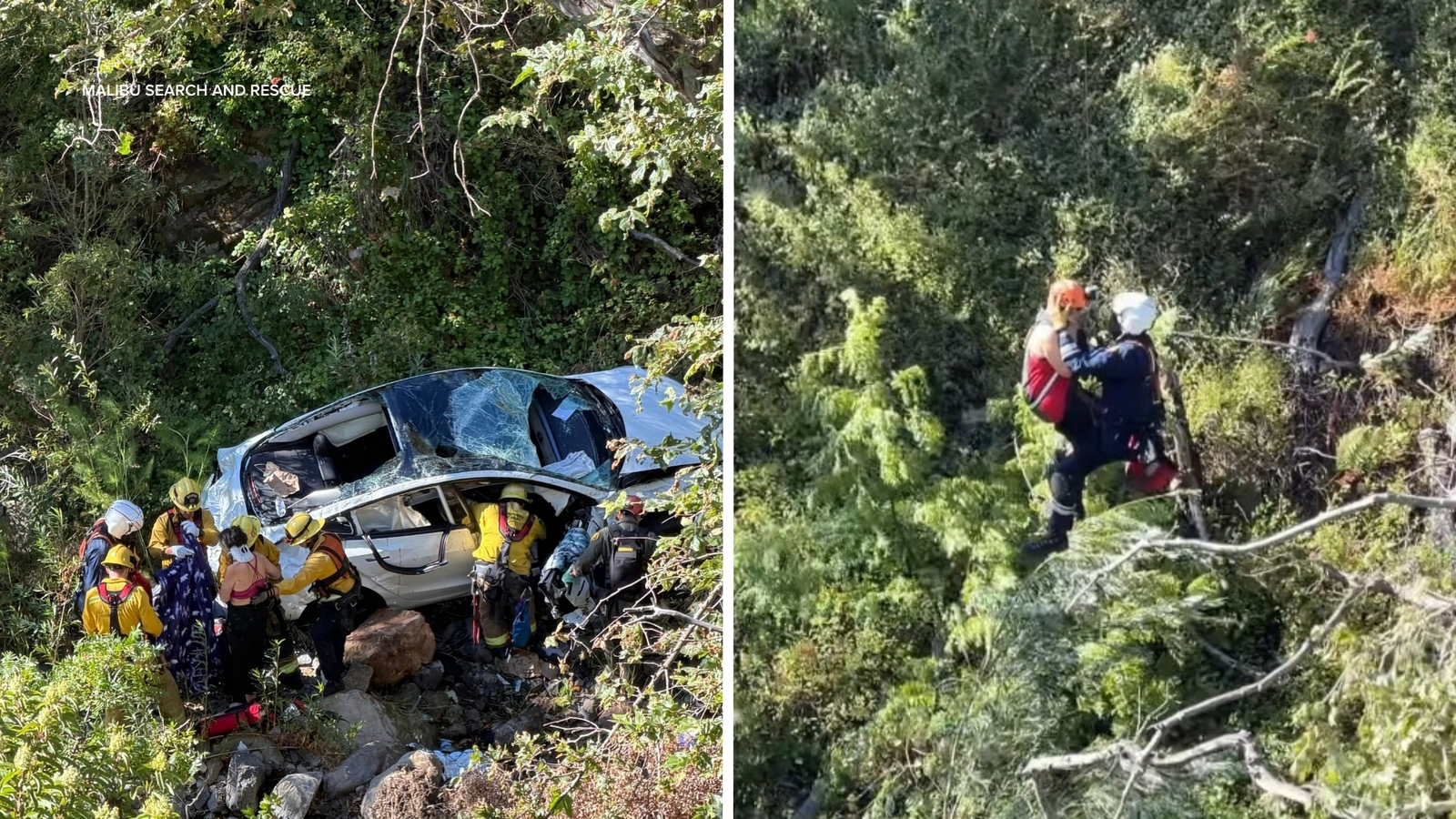 Driver, passenger airlifted after Tesla plunges 300 feet off Mulholland Highway in Malibu Driver, passenger airlifted after Tesla plunges 300 feet off Mulholland Highway in Malibu