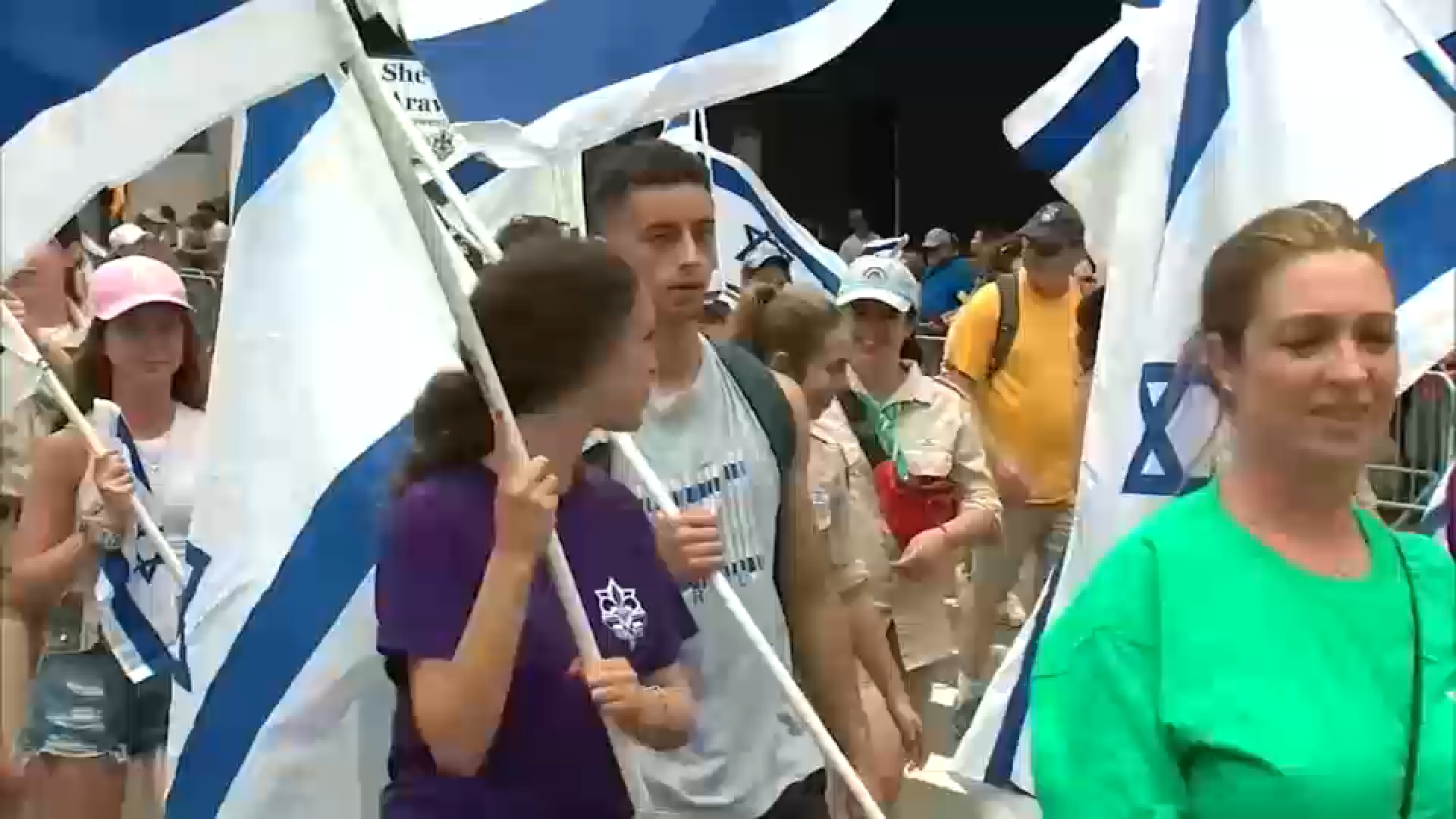 Spectators gather for Israel Day Parade along Fifth Avenue