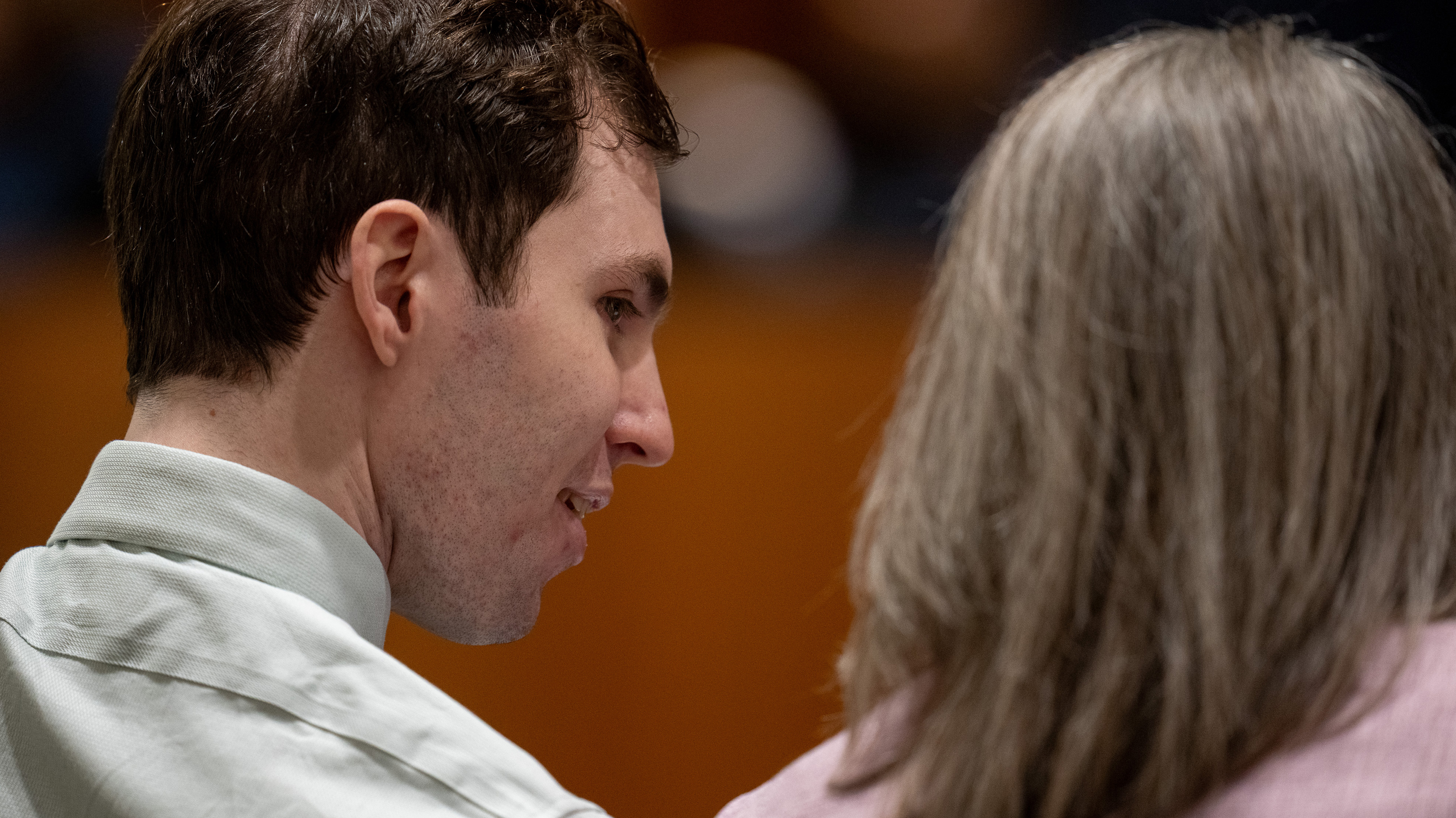 Tyler Robinson, left, accused in the fatal shooting of Charlie Kirk, appears during a hearing in the 4th District Court in Provo, Utah, Tuesday, May 19, 2026. 