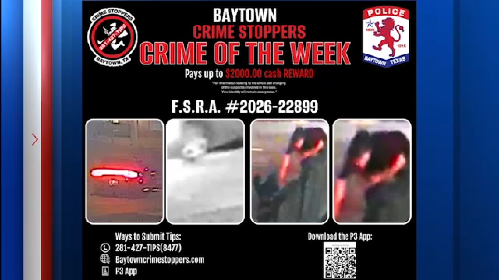 $2K reward offered for information involving driver who hit person and fled: Baytown Crime Stoppers