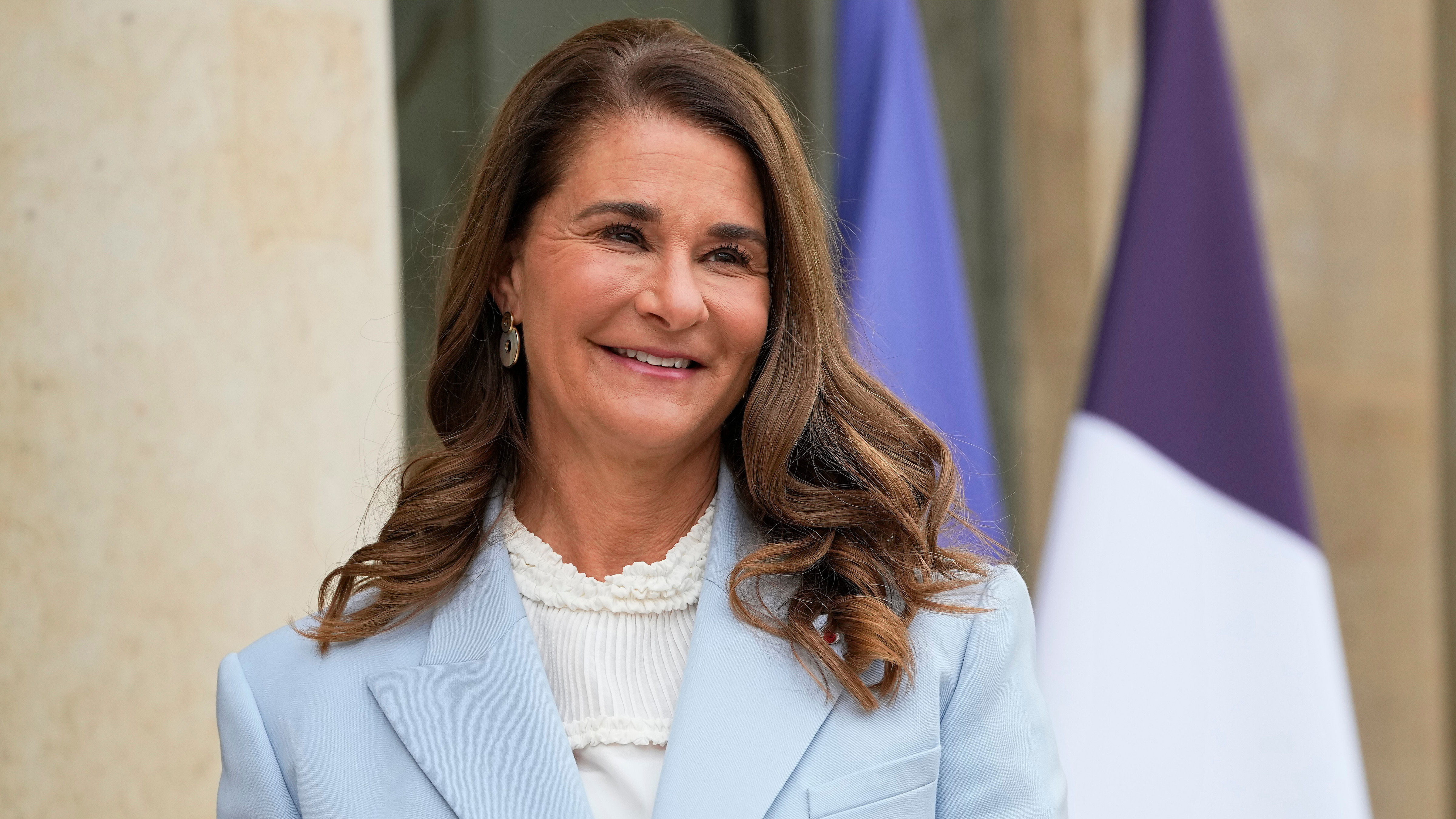 Melinda Gates, co-chair of the Bill and Melinda Gates Foundation, poses for photographers as she arrives for a meeting after a meeting on the sideline of the gender equality conference at the Elysee Palace in Paris, July 1, 2021.