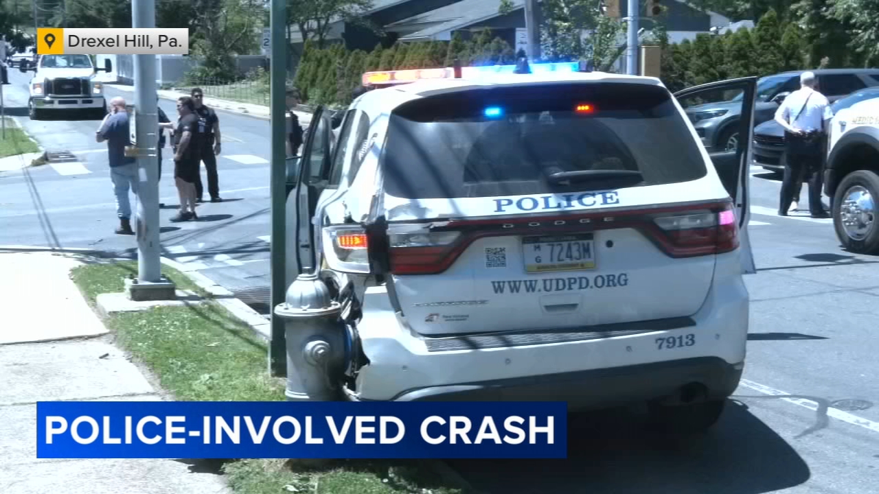 Two hospitalized after crash involving Upper Darby police vehicle in Drexel Hill