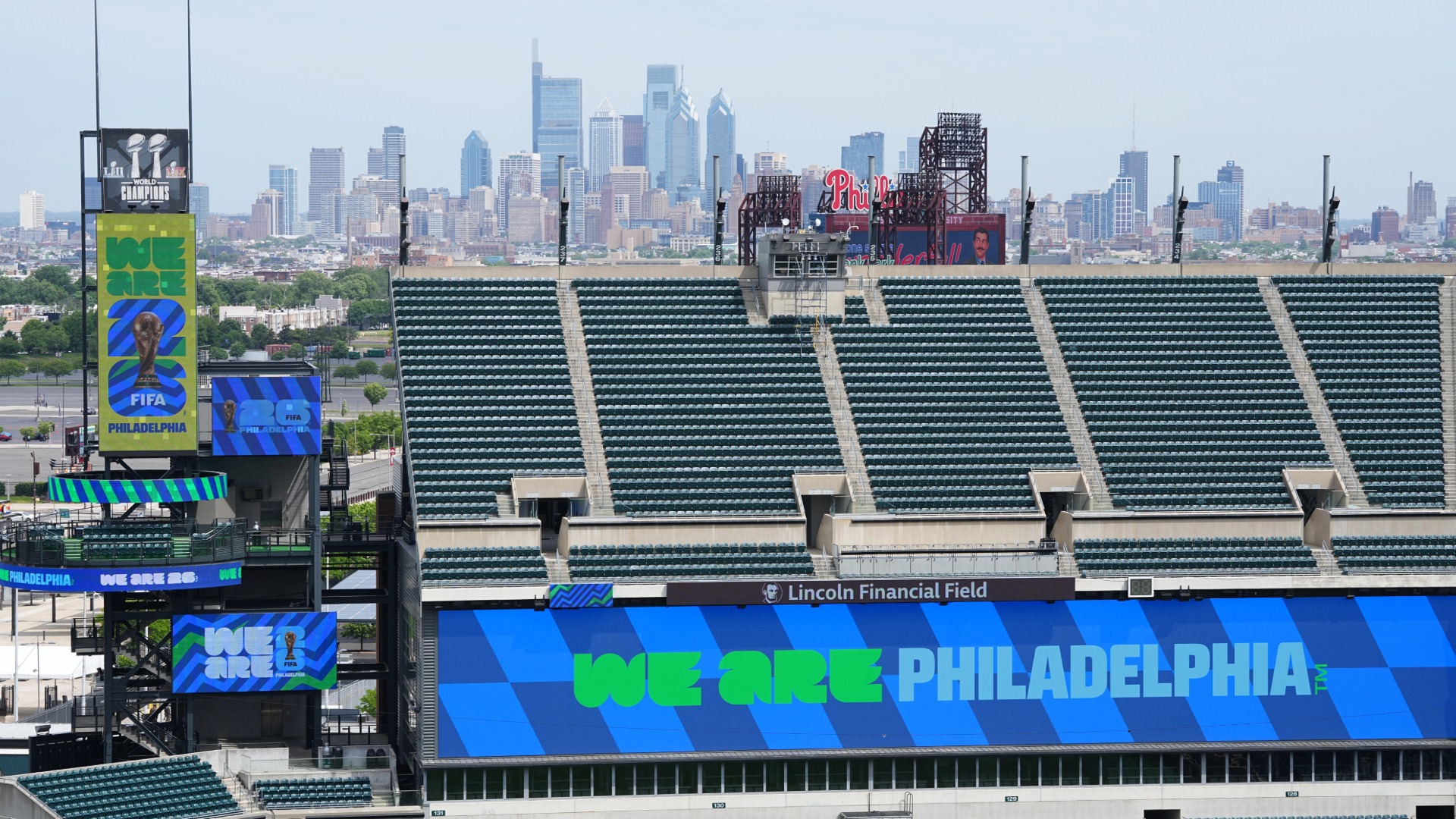 A general view of Lincoln Financial Field as it is rebranded as Philadelphia Stadium, Wednesday, May 13, 2026, ahead of the 2026 FIFA World Cup soccer matches in Philadelphia.