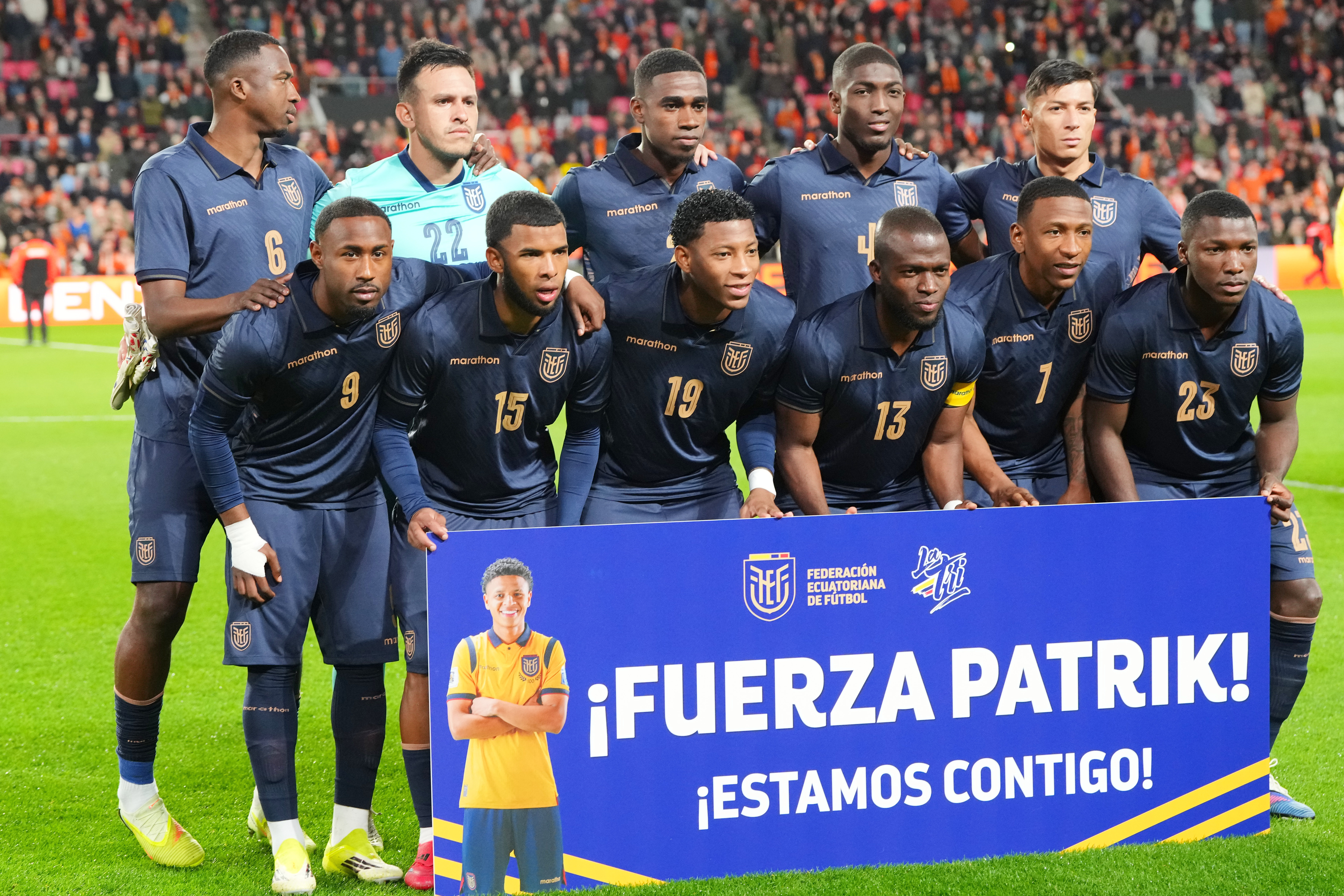 FILE - Ecuador players pose for a team photo before a friendly soccer match between the Netherlands and Ecuador in Eindhoven, Netherlands, Tuesday, March 31, 2026.