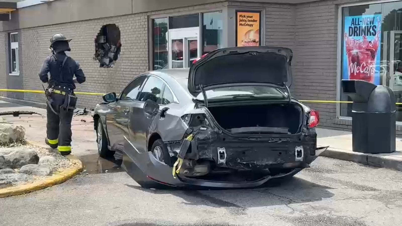 Vehicle goes airborne, crashes into side of Bronx McDonald's