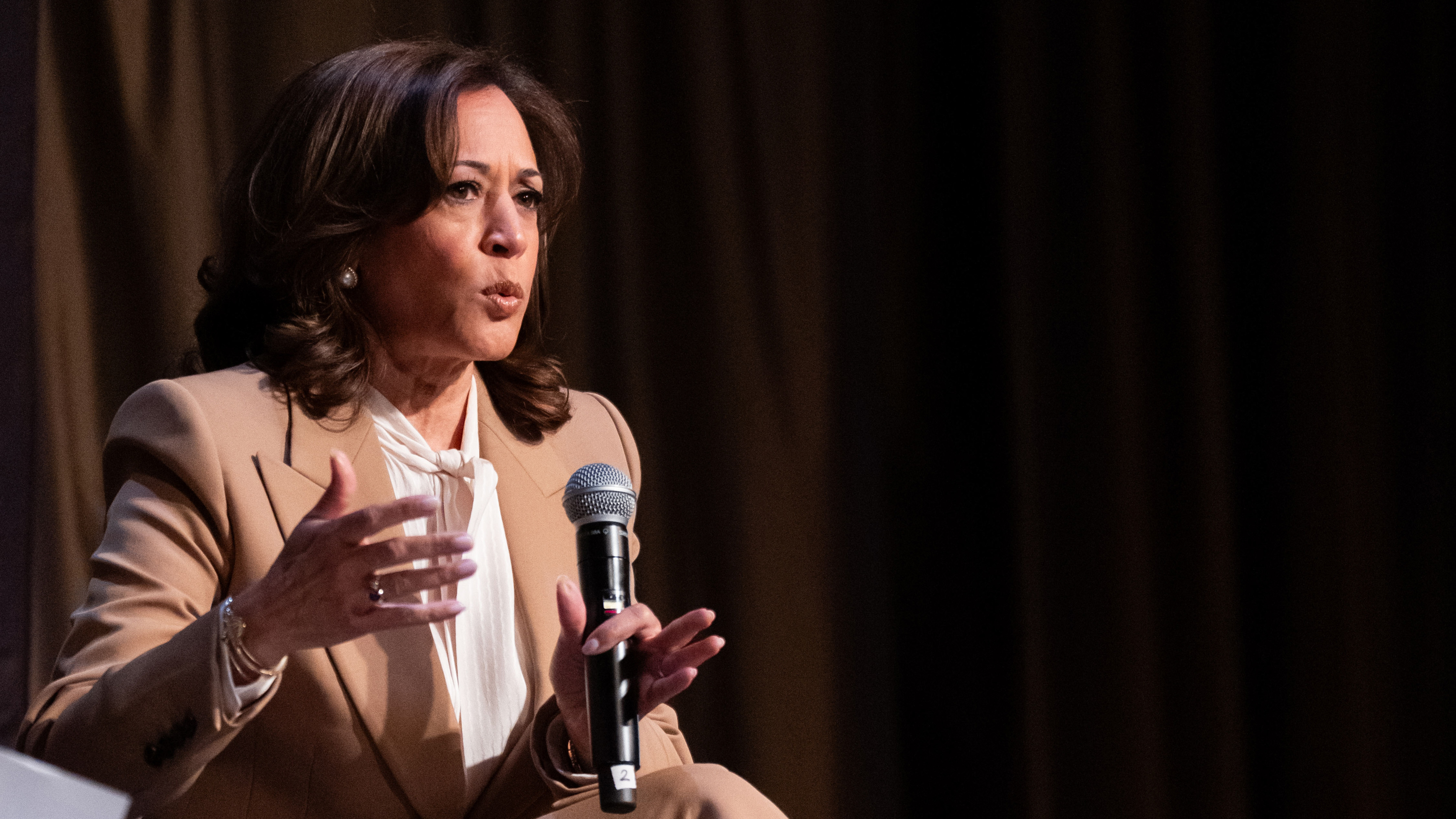 Former US Vice President Kamala Harris speaks during the National Action Network (NAN) 35th Anniversary Convention in New York, US, on Friday, April 10, 2026. 