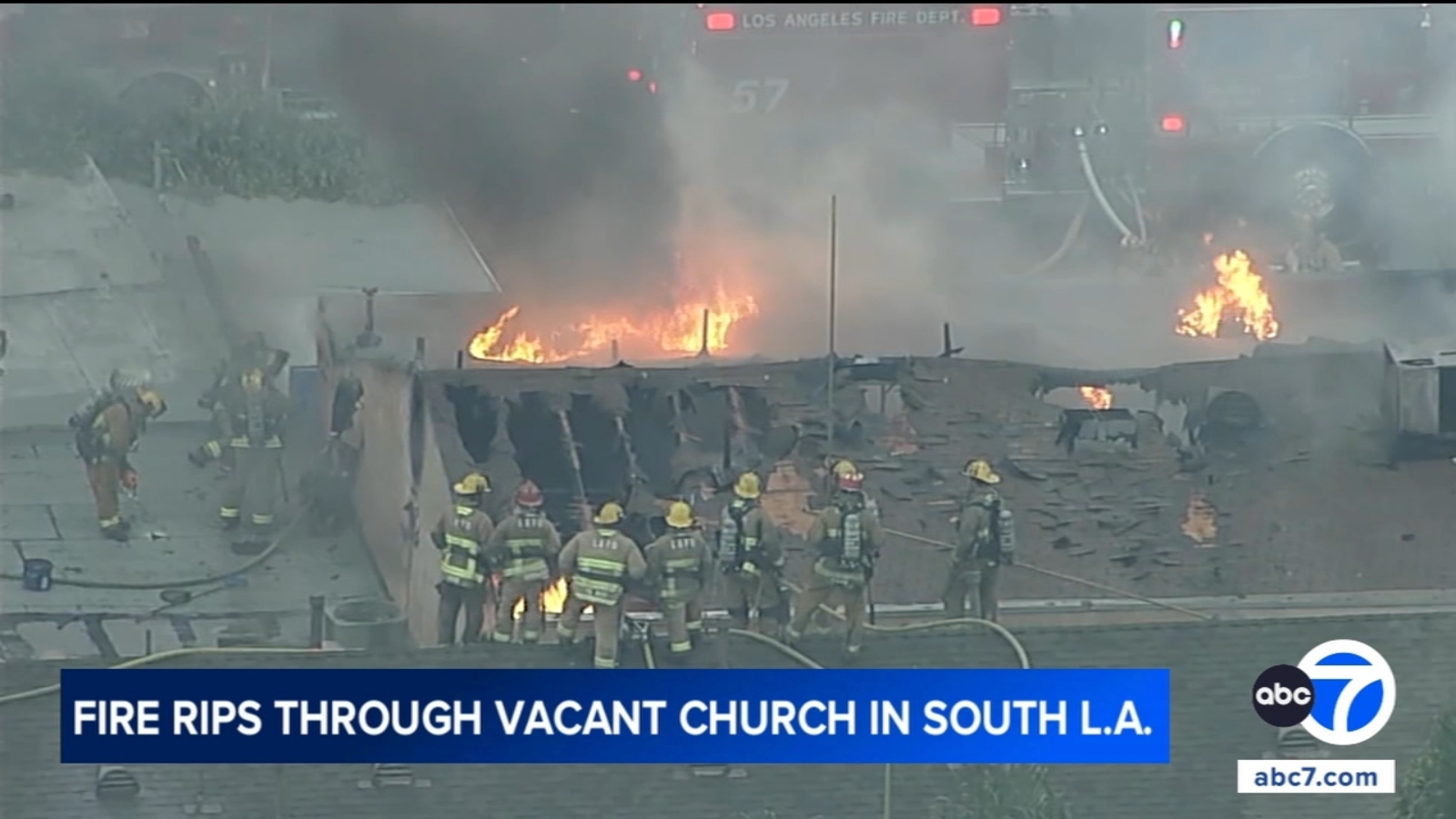 Fire heavily damages vacant church building in South Los Angeles