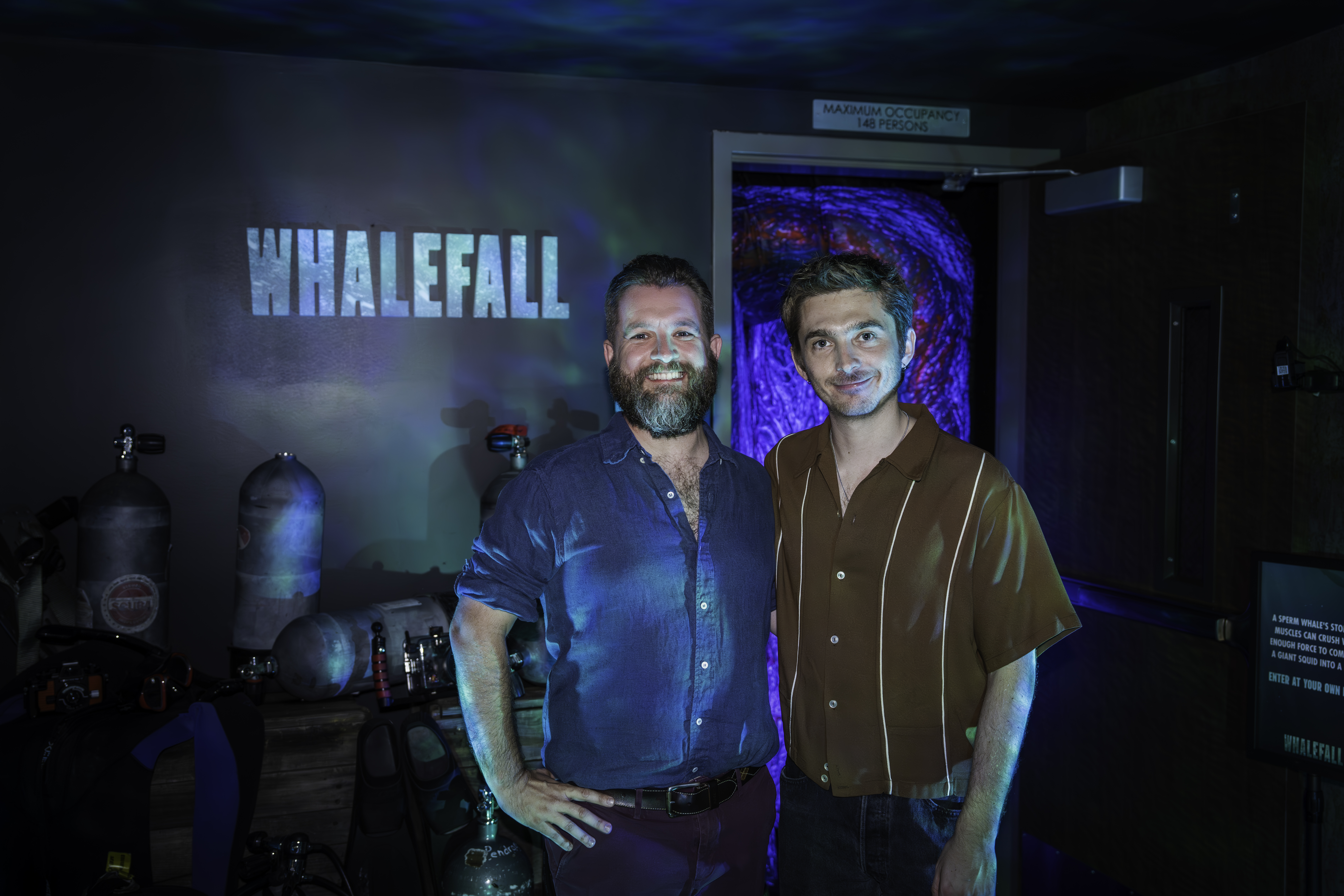 From L to R: director Brian Duffield and Austin Abrams attend a "Whalefall" event at Regal Sherman Oaks Galleria in Los Angeles.