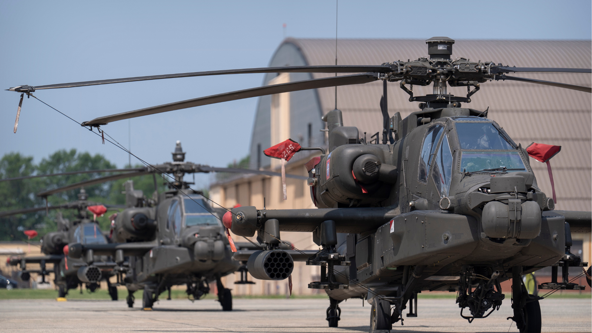 FILE - U.S. Army AH-64E Apache helicopters pictured at Joint Base Andrews, Maryland, June 12, 2025. 