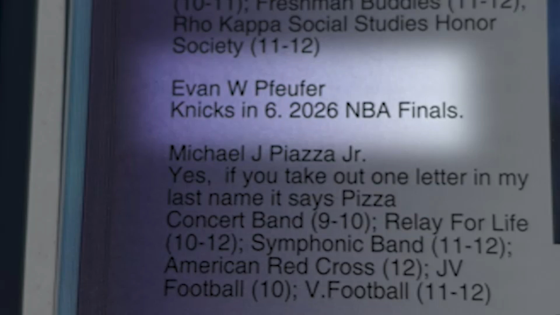 LI man's high school yearbook quote could predict Knicks victory