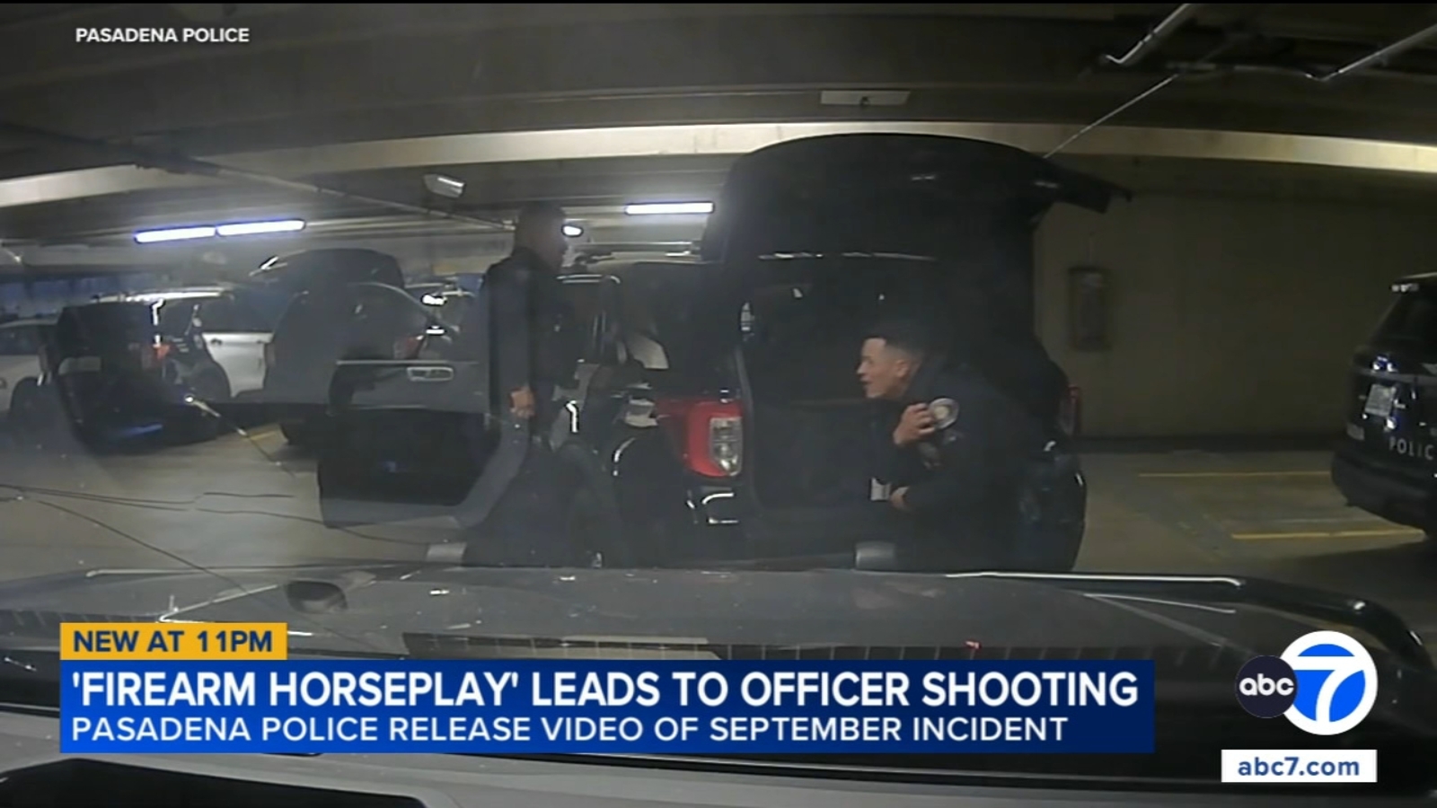 Pasadena police officer accidentally shot by fellow cop, video shows