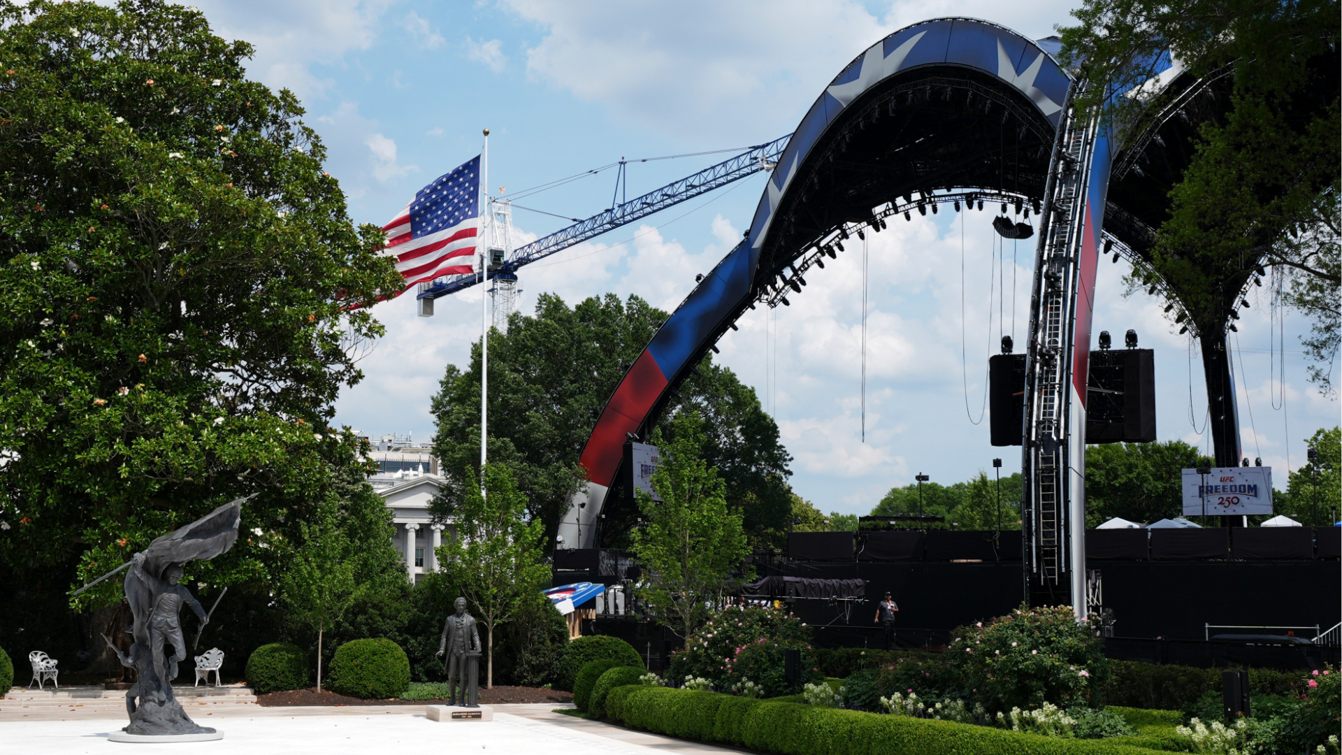 The arena for the UFC Freedom 250 fights is pictured from the Rose Garden of the White House, Thursday, June 11, 2026, in Washington.