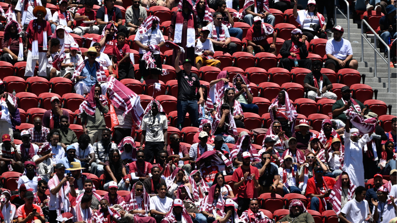 Fans watch from the stands during the World Cup Group B soccer match between Qatar and Switzerland in Santa Clara, Calif., near San Francisco, Saturday, June 13, 2026.