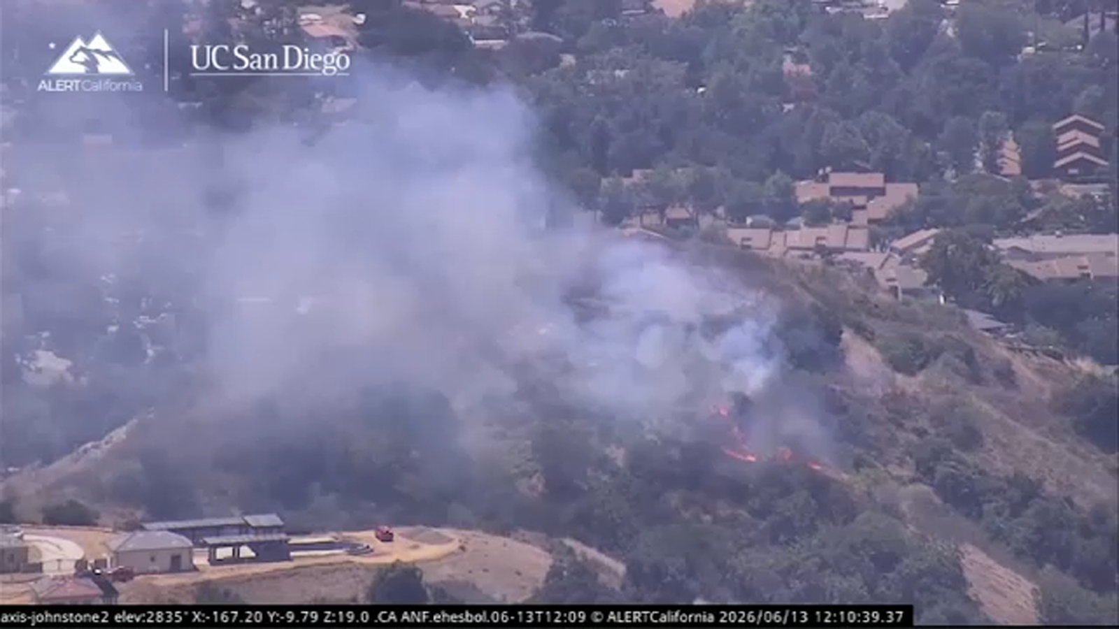 Small brush fire stopped before reaching homes in Glendora; at least 1 structure burned