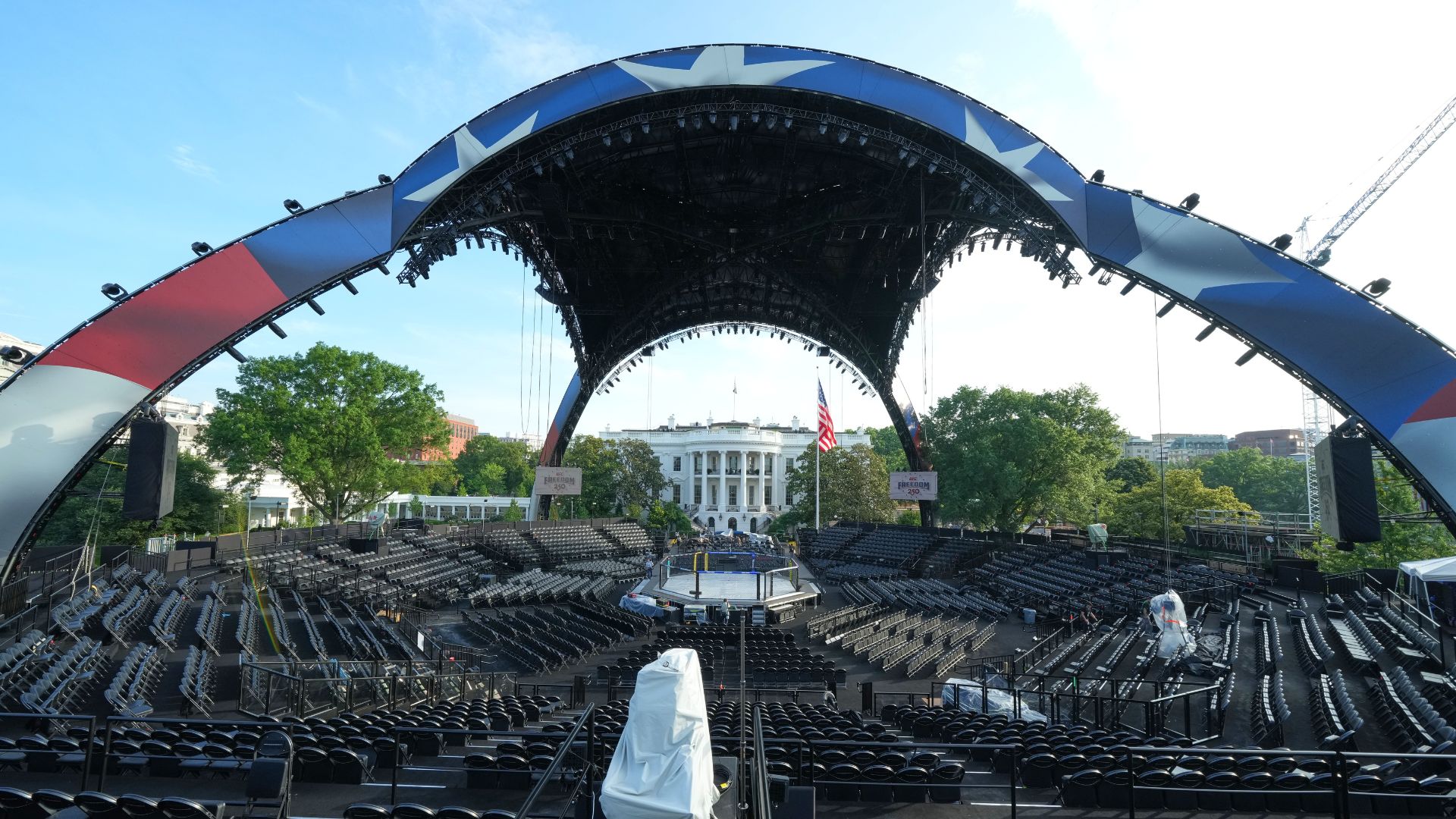 The arena for the UFC Freedom 250 fights on the South Lawn of the White House is photographed Thursday, June 11, 2026, in Washington.