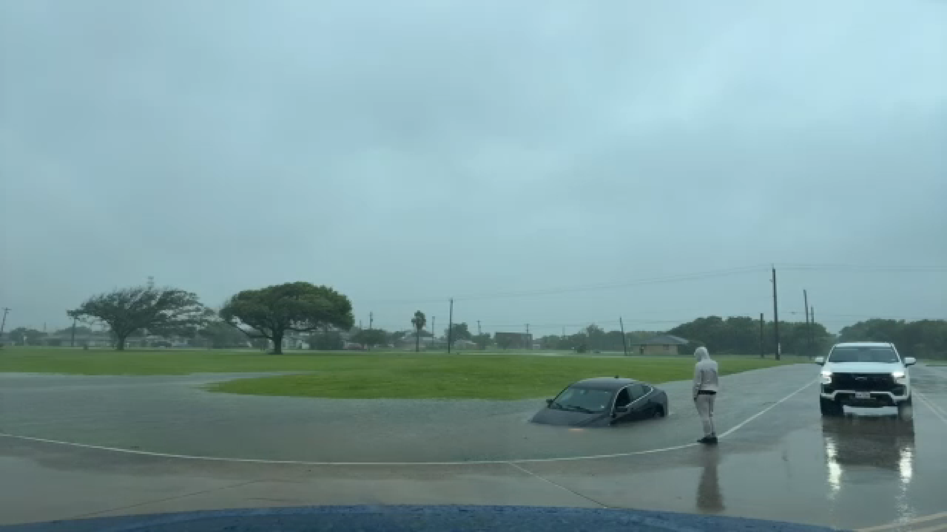 Video shows a car submerged in water in the Freeport area on Wednesday, June 17, 2026. (Storm Tracker Jaime Gracia)