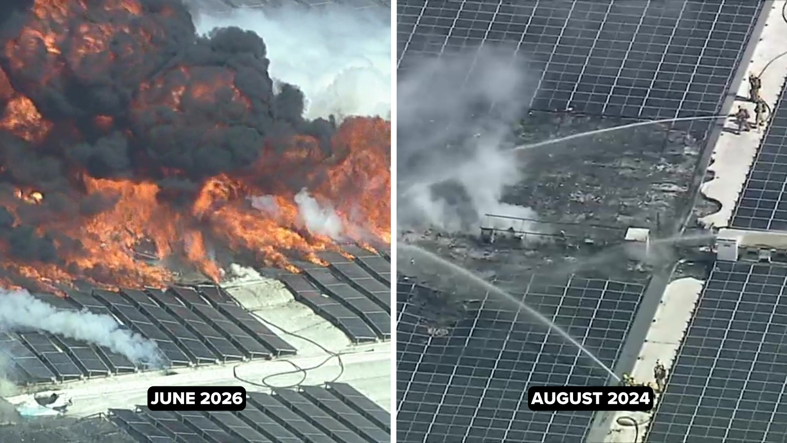 Same storage facility roof with solar panels burned before in 2024 ...