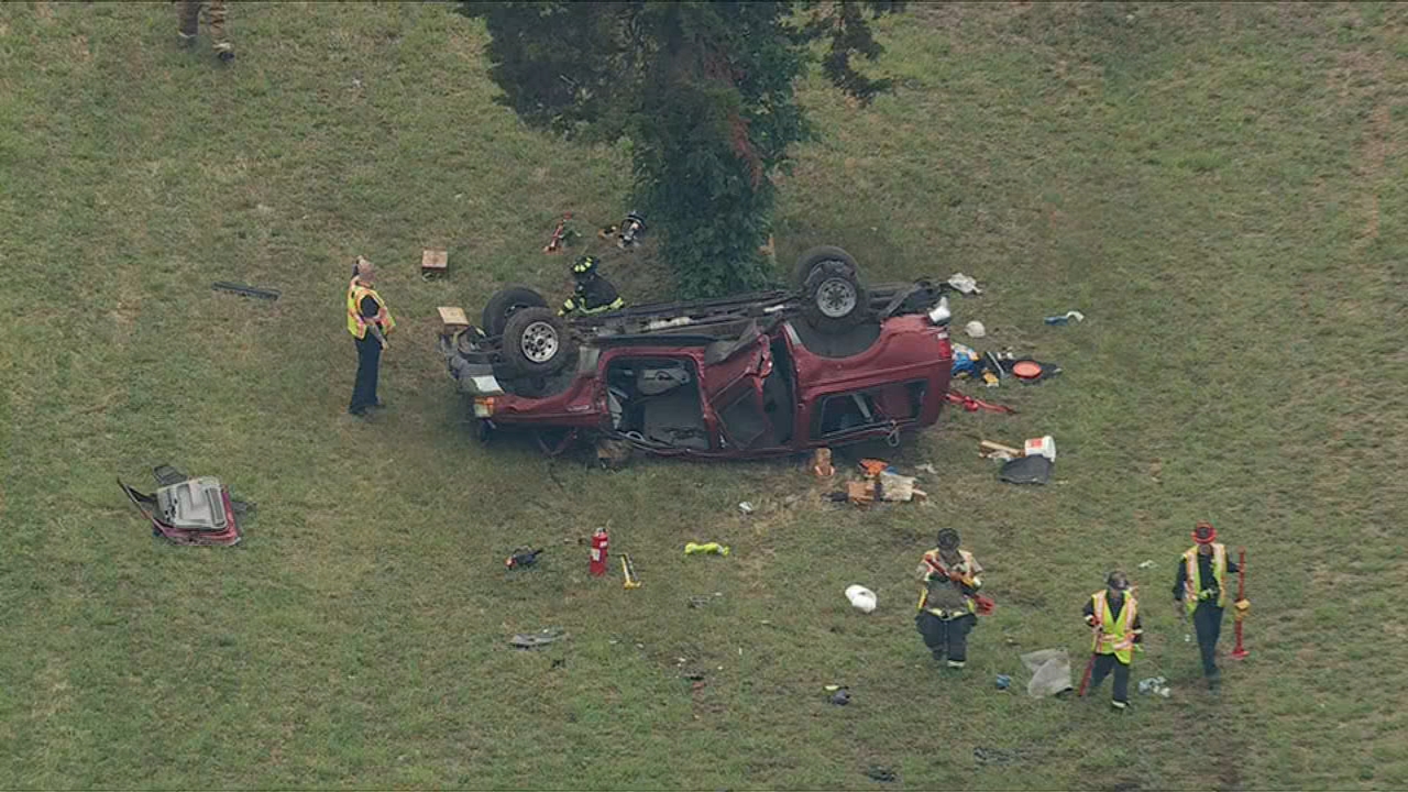 Chopper 6 over overturned vehicle on I-295 in Logan Twp.