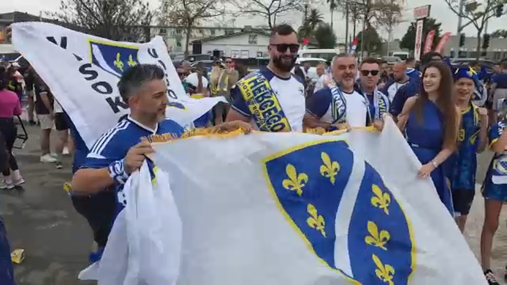 Bosnia fans create sea of blue and yellow at Los Angeles Stadium