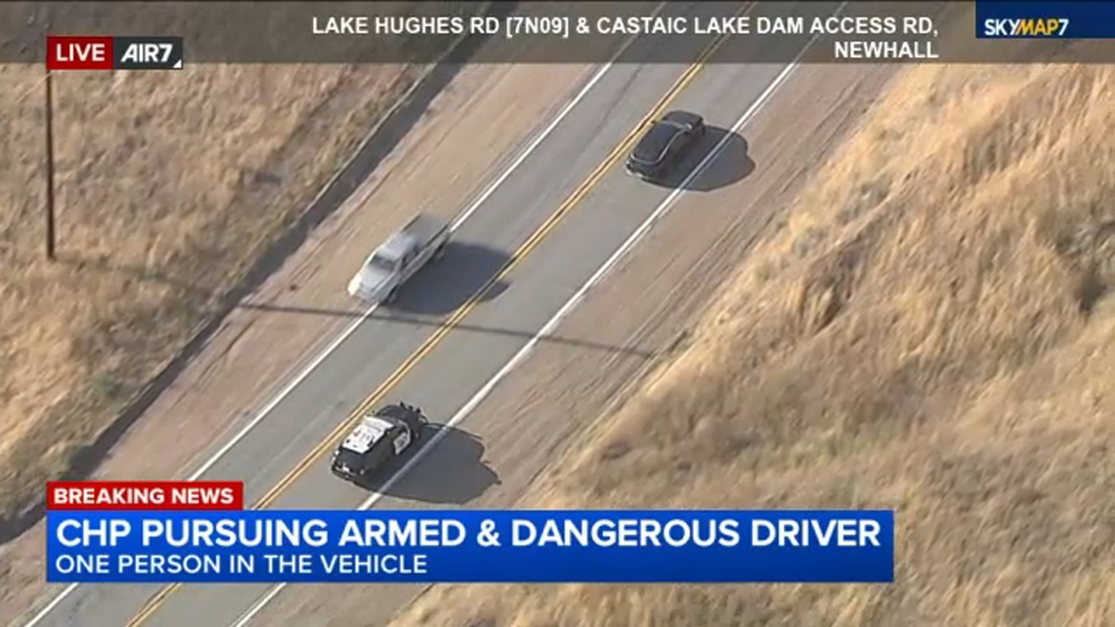 Los Angeles area police chases: CHP chase driver believed to be armed and dangerous on 5 Freeway in Newhall area Los Angeles area police chases: CHP chase driver believed to be armed and dangerous on 5 Freeway in Newhall area