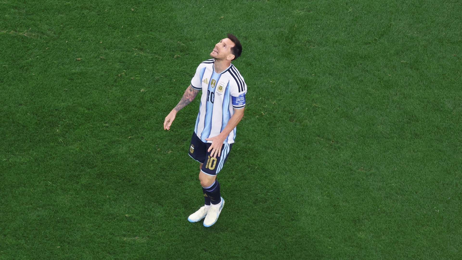 Argentina's Lionel Messi reacts after failing to score a penalty shot during the World Cup Group J soccer match between Argentina and Austria in Arlington, Texas, near Dallas, Monday, June 22, 2026. 