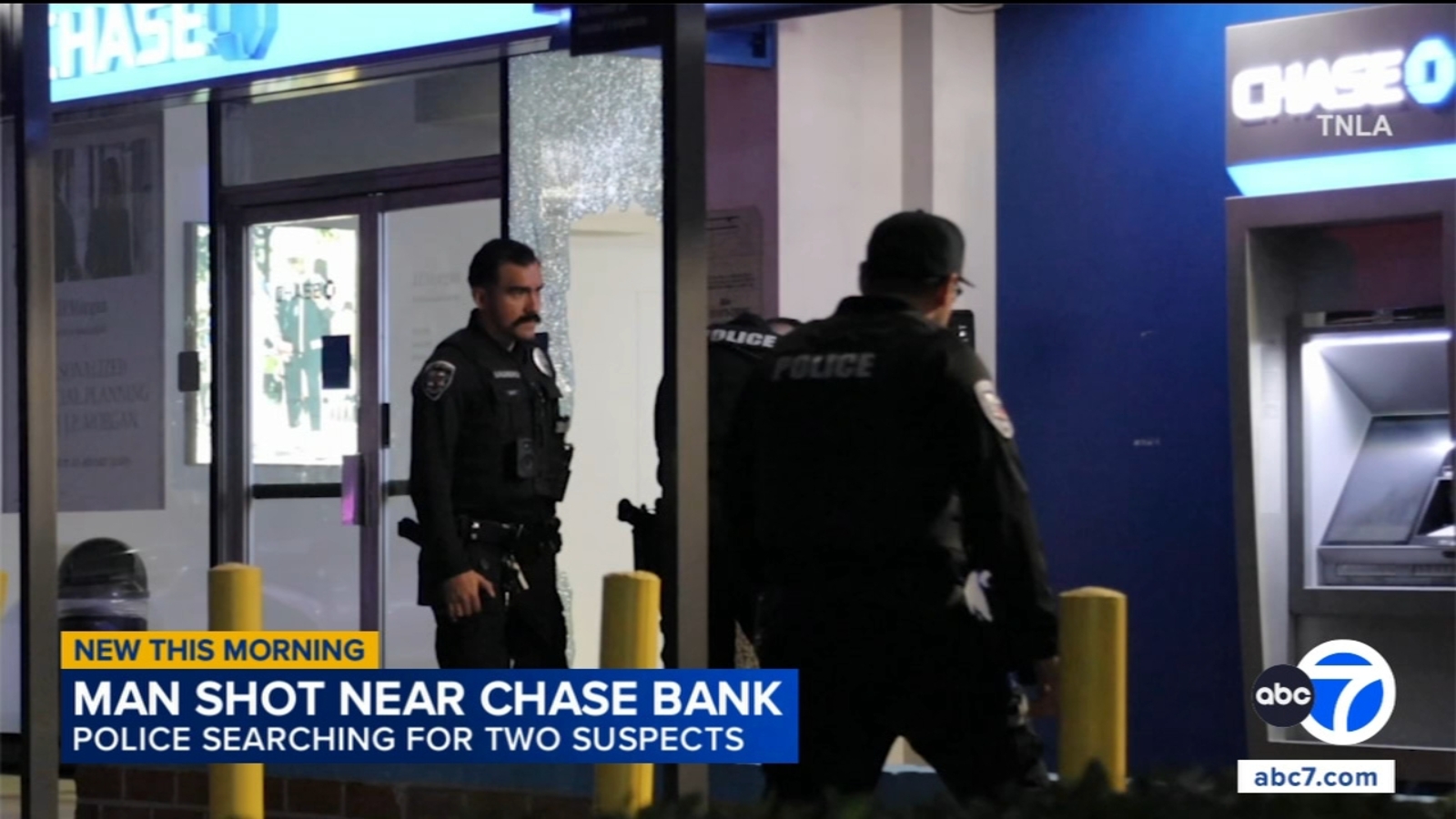 Man shot near Chase Bank in Culver City, bullets shatter glass window
