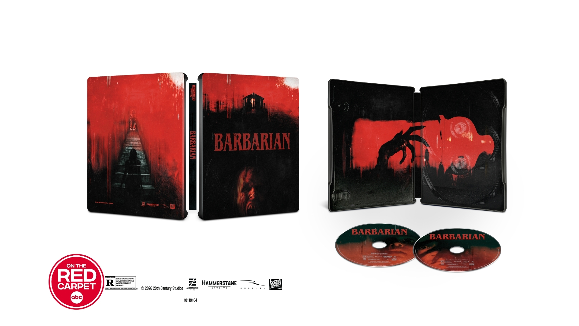 4K Ultra HD + Blu-ray SteelBook packaging for Zach Cregger's hit horror movie "Barbarian."