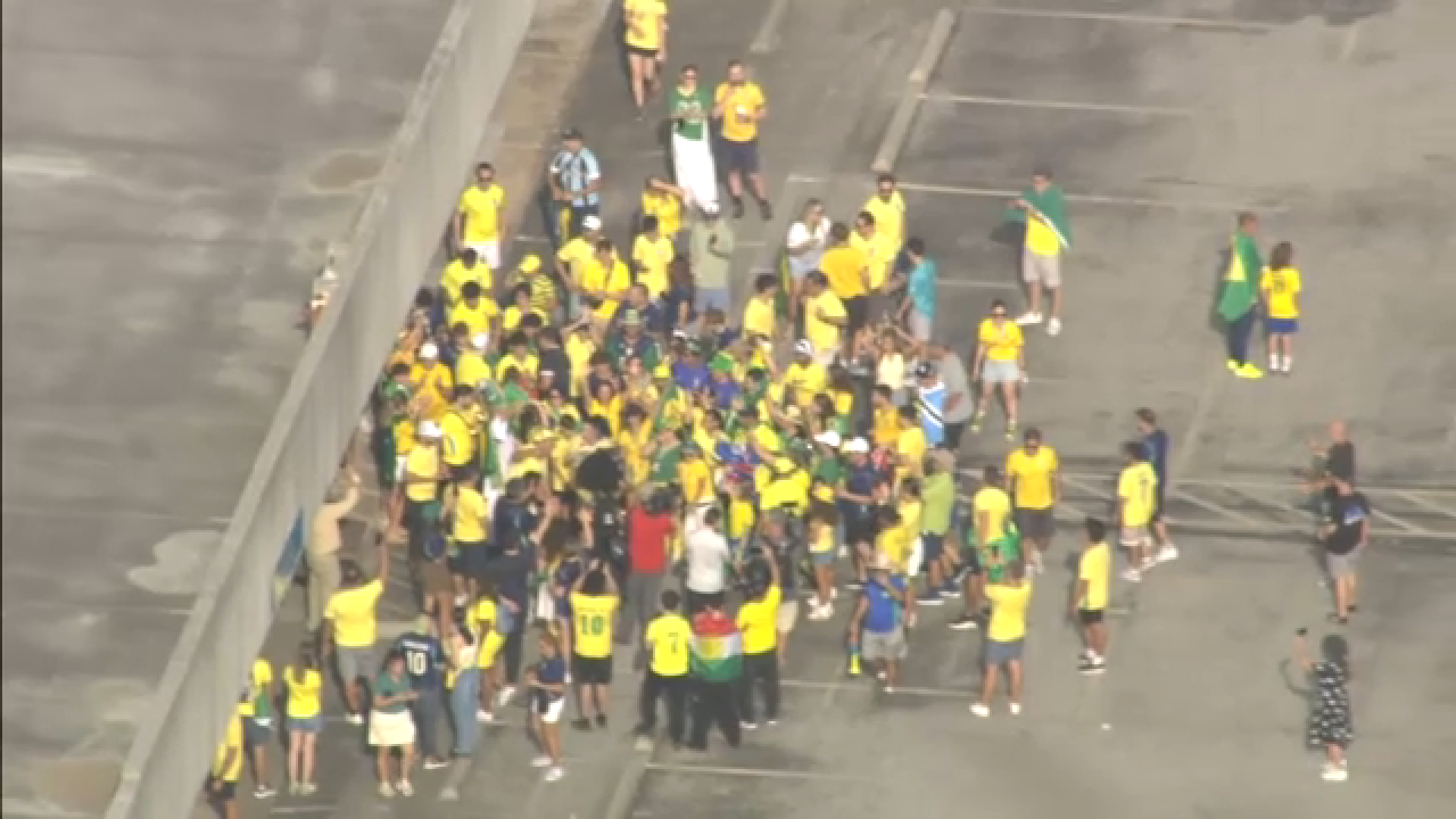 SkyEye13 shows Brazil fans gathering ahead of Monday's World Cup match against Japan.