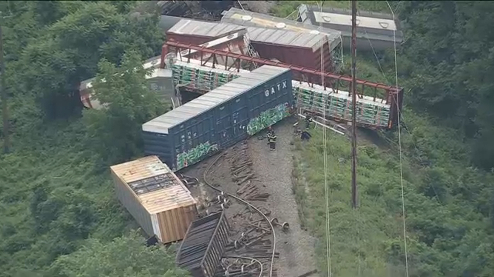 Freight train derails in Pennsylvania; no hazmat leaks found